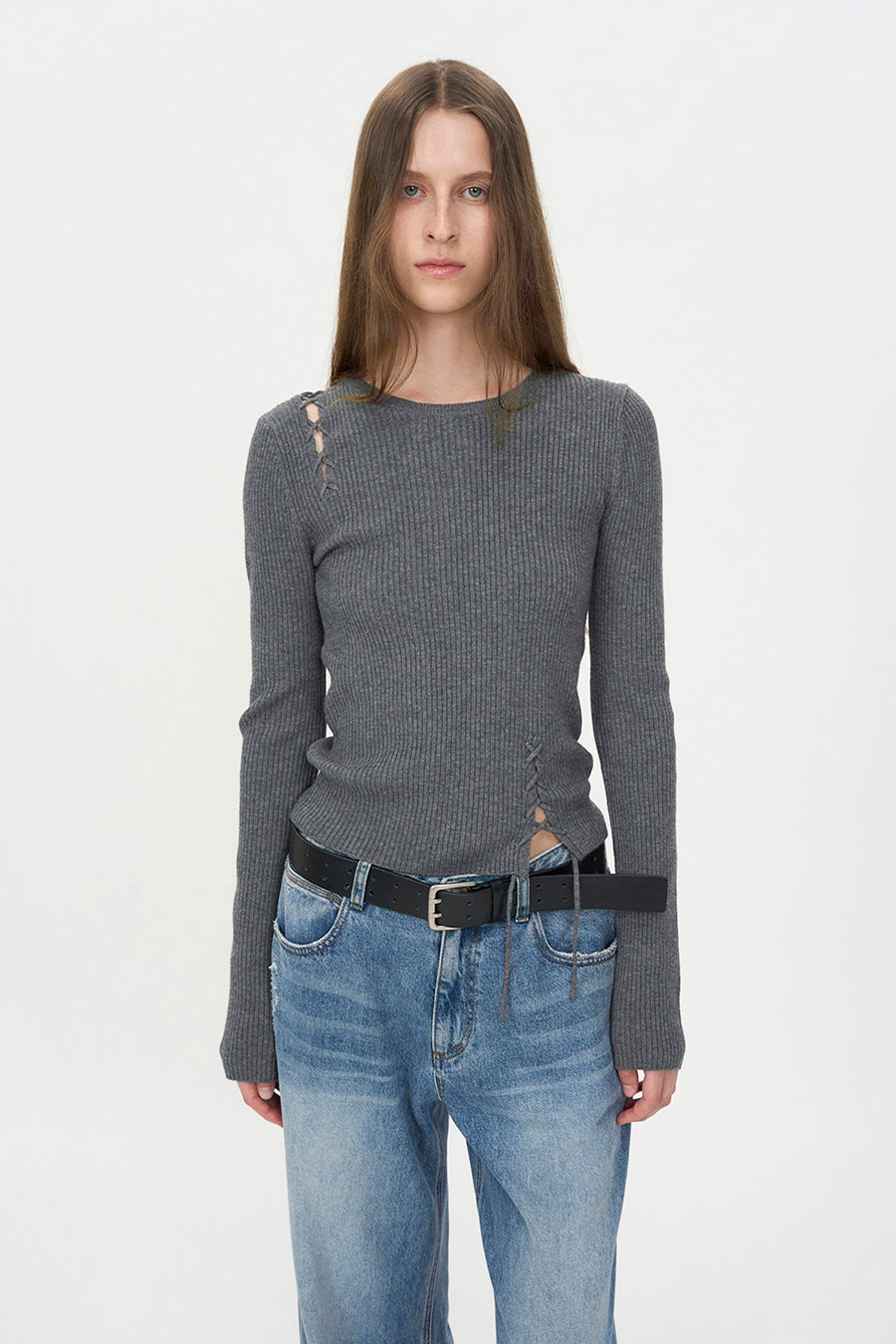 Double Pin Leather Belt BLACK