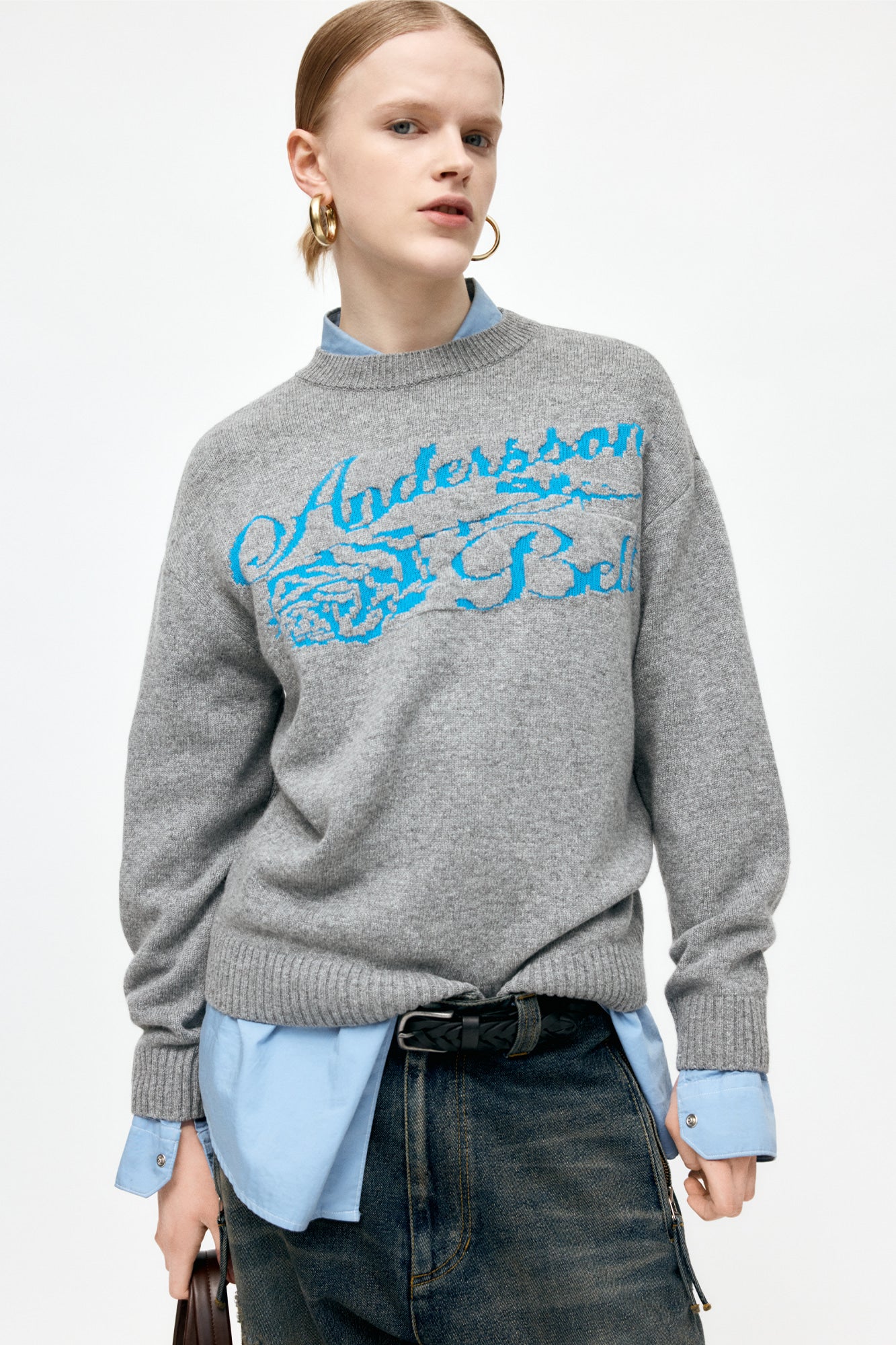 UNISEX CASHMERE ROSE CREW-NECK SWEATER atb1372u (GREY)
