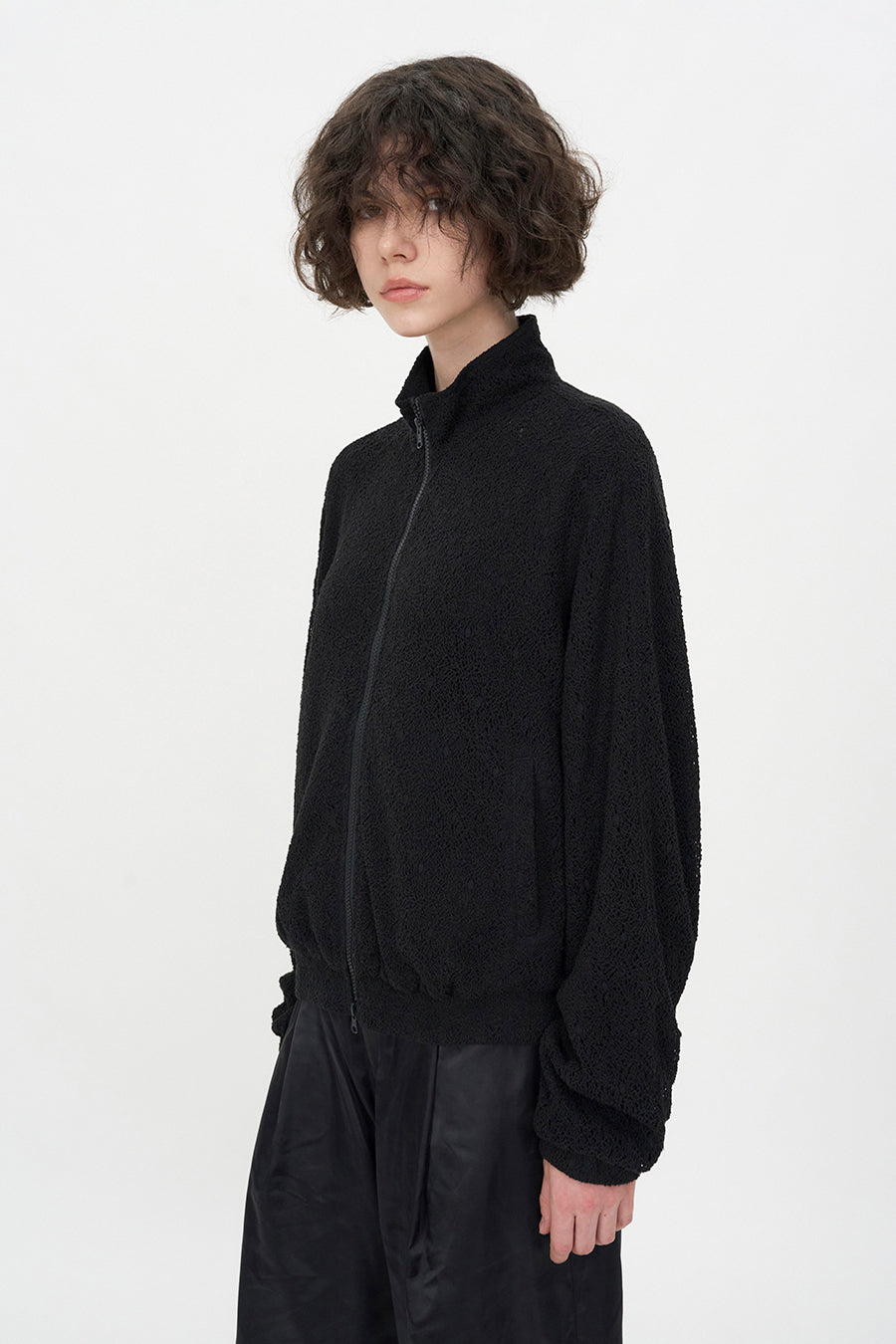 Lace Zip-Up Jumper BLACK