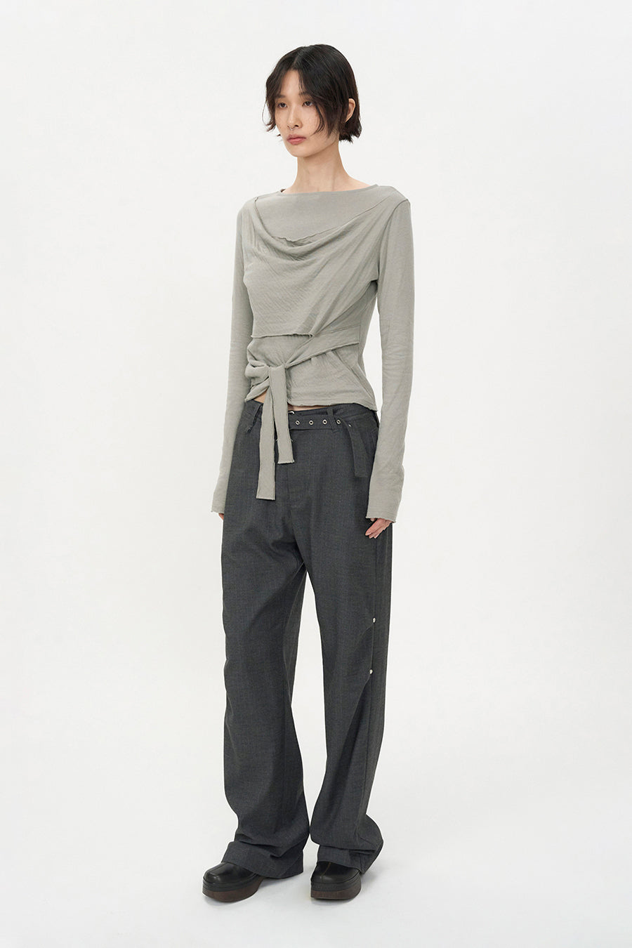 Belted Stripe Pants MELANGE GREY