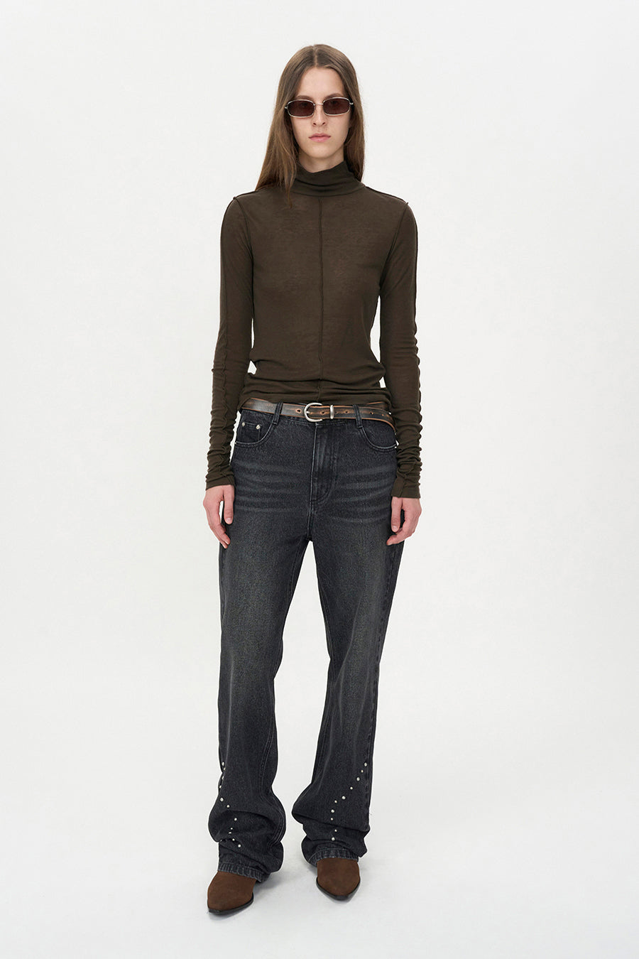 Curving Stud Denim BLACK
