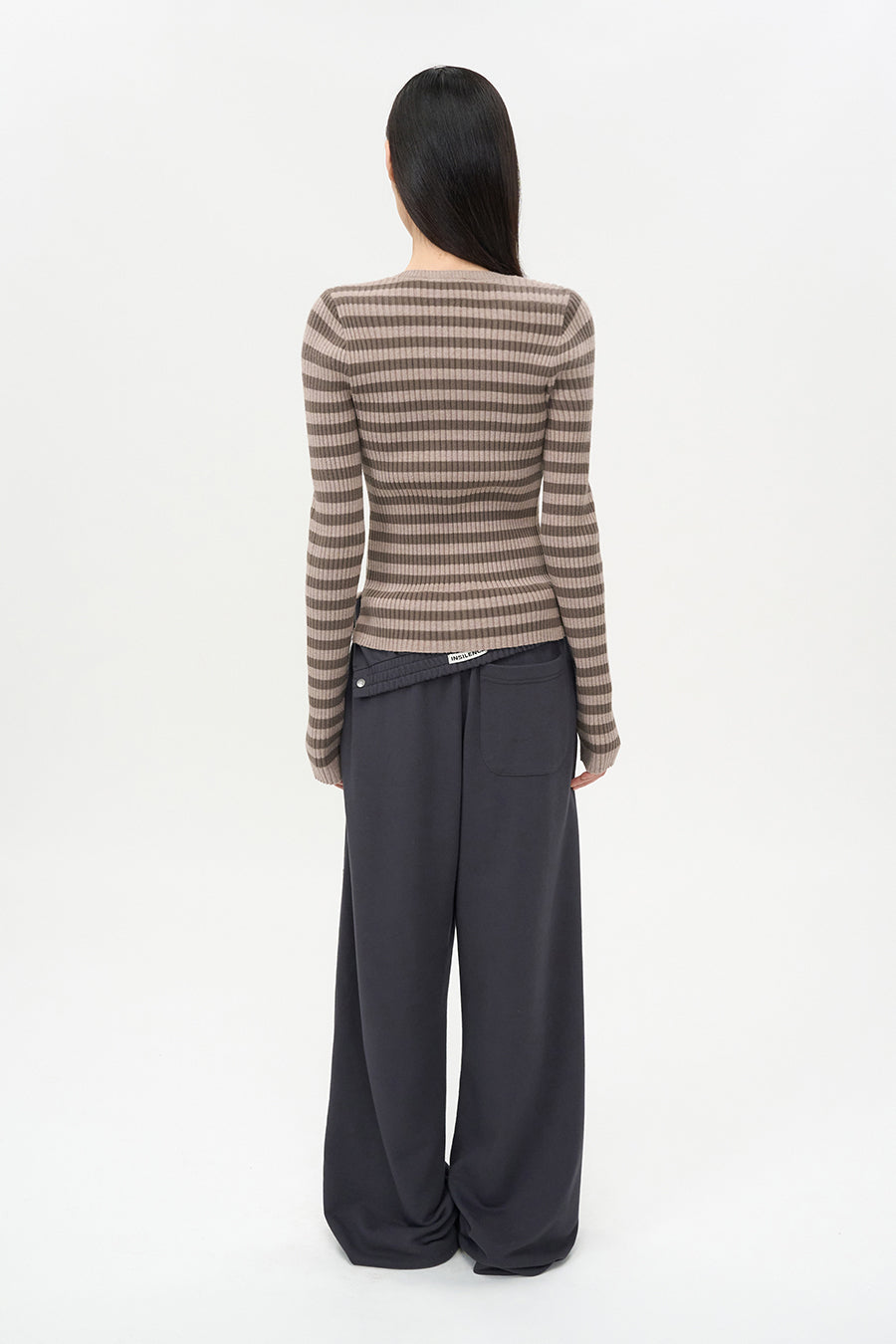 Stripe Cable Pullover PINK BEIGE