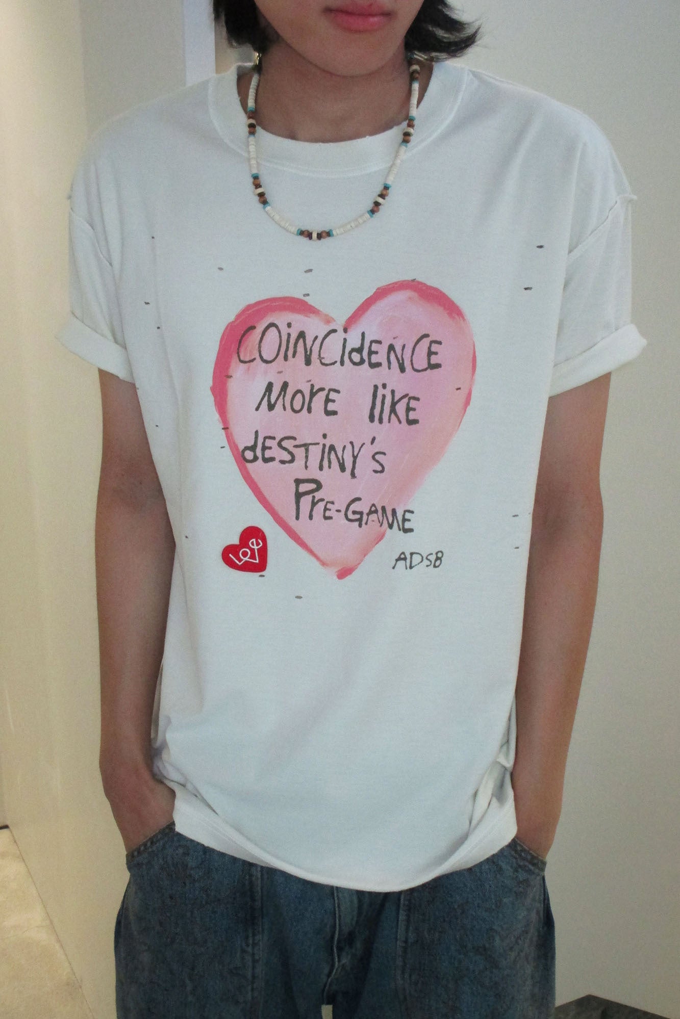 UNISEX HEART MESSAGE T-SHIRT atb1251u (ECRU)