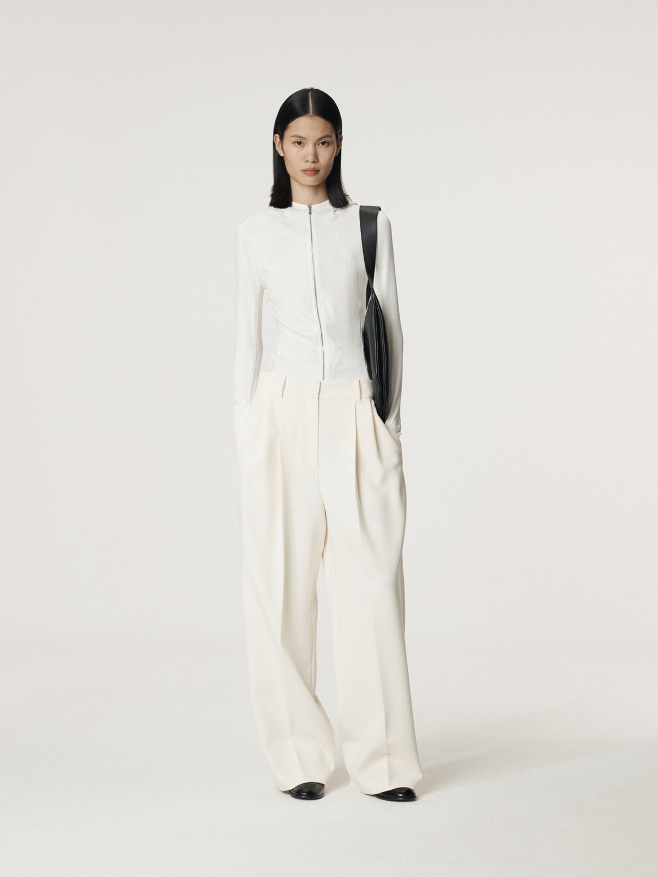 SHEER JERSEY FITTED ZIP HOODIE (IVORY)