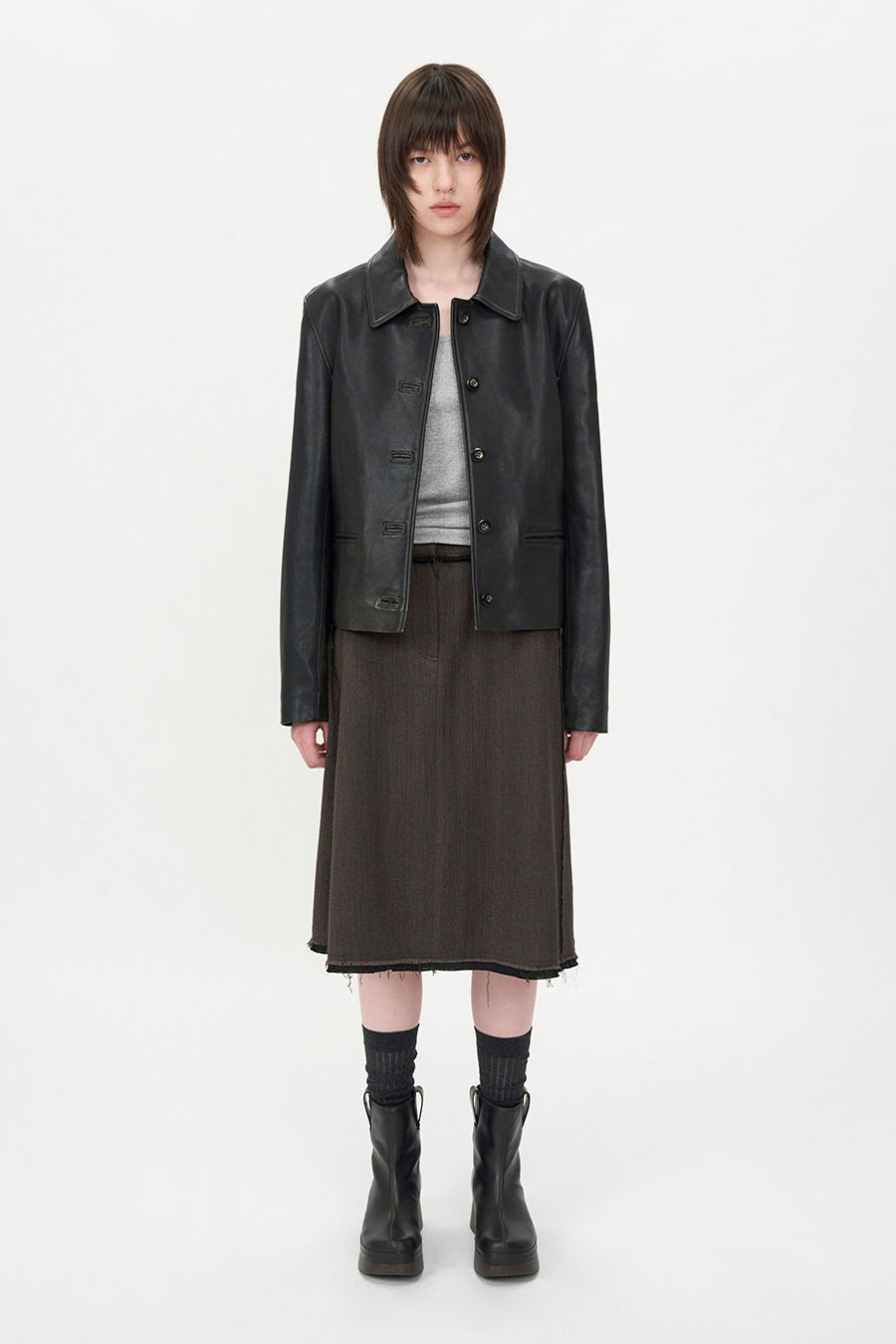 Low Detail Wool Skirt BROWN