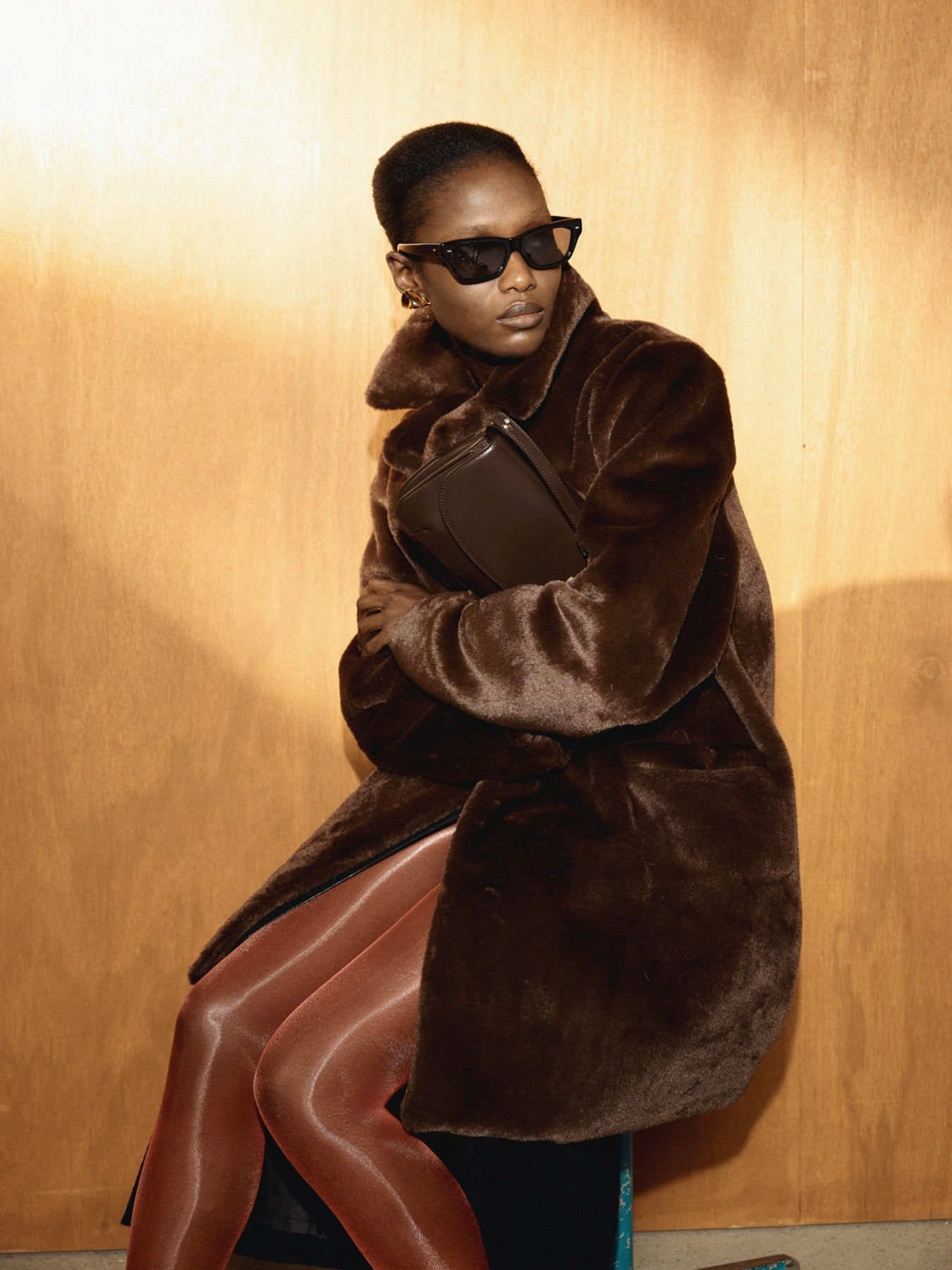 GRANDMA FAUX FUR DOUBLE COAT (VINTAGE BROWN)