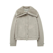 Spread Fur Collar Jumper GREY BEIGE