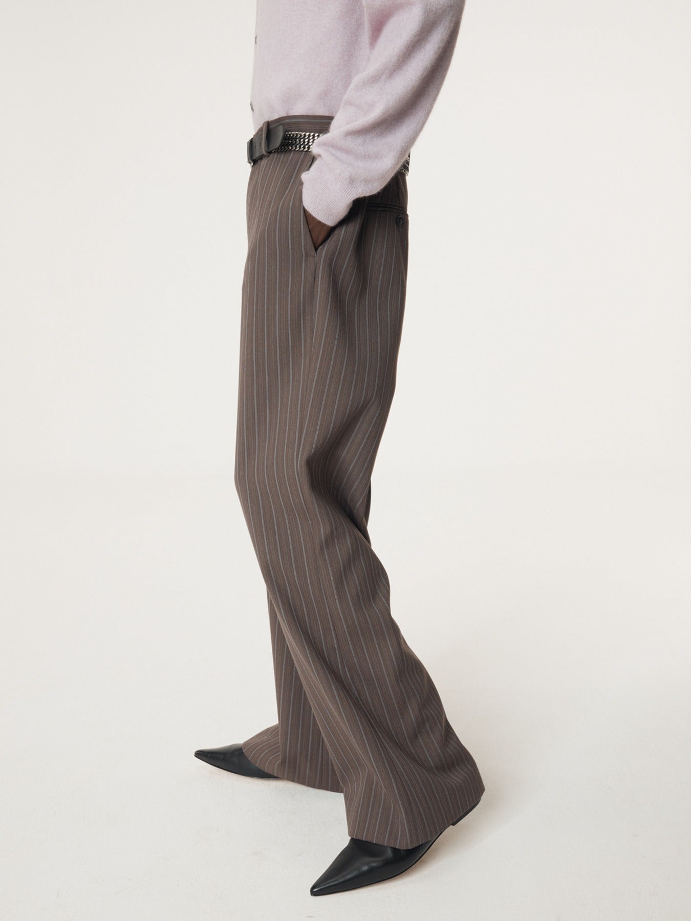 VINTAGE STRIPE FLARE PANTS (SEPIA GREY)