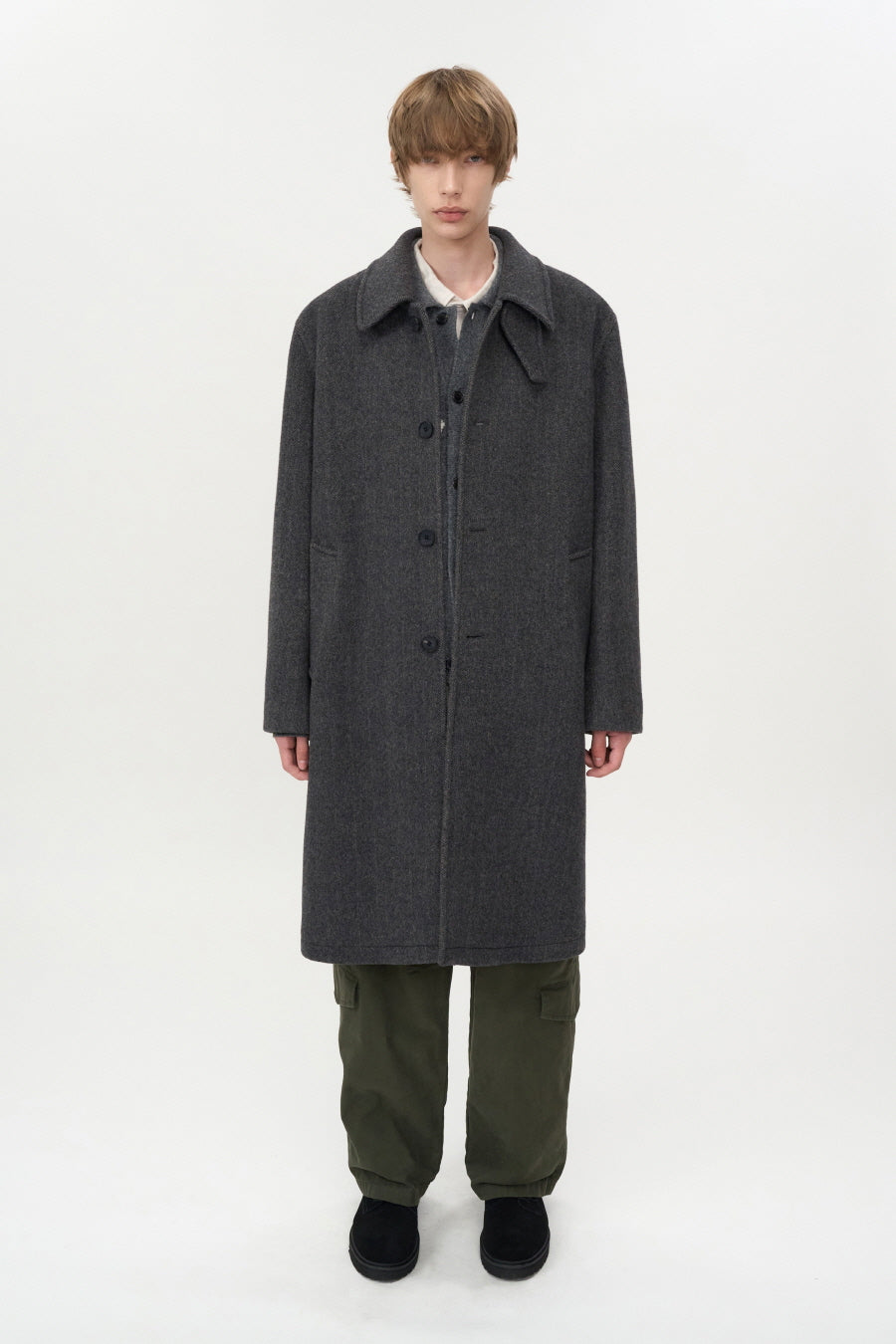 Wool Cashmere Car Coat BROWN HERRINGBONE