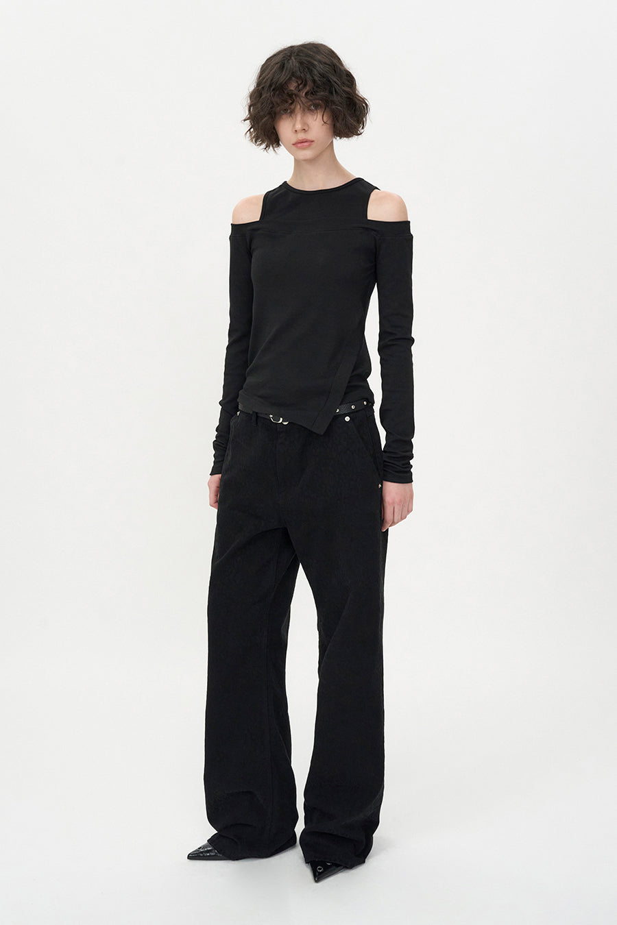 Asymmetric Off-Shoulder Top BLACK