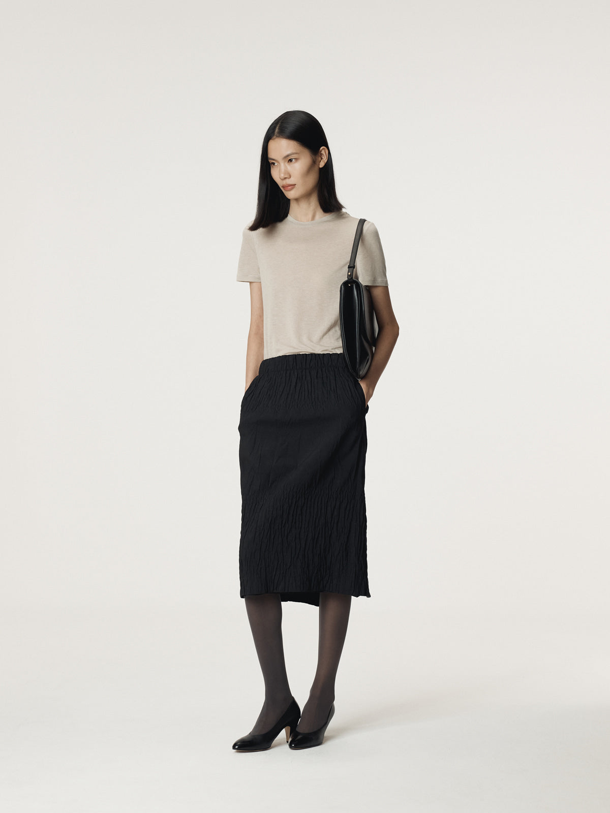 WAVE JACQUARD BANDING SKIRT (BLACK)