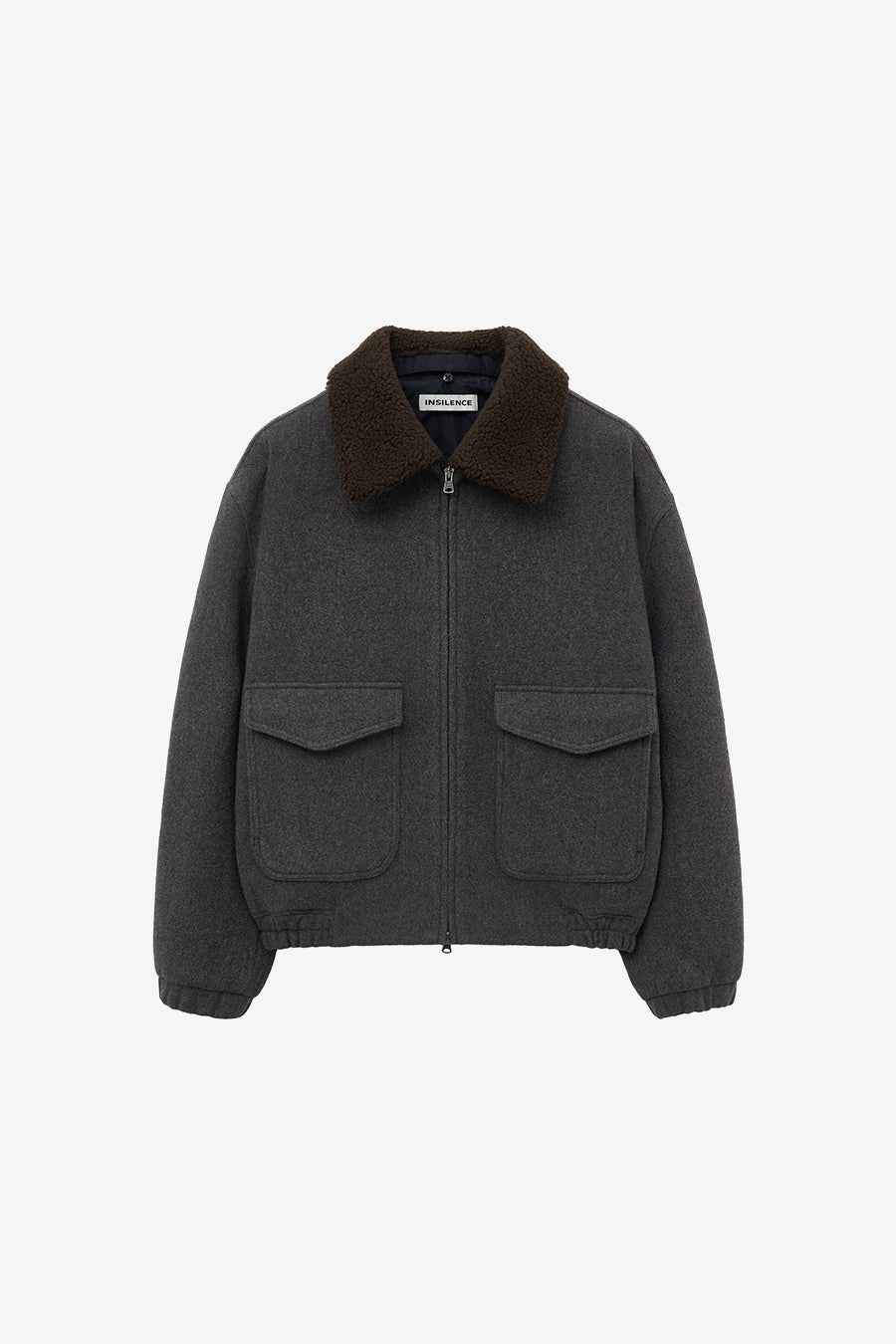 Detachable Collar Cashmere Blouson GREY BROWN