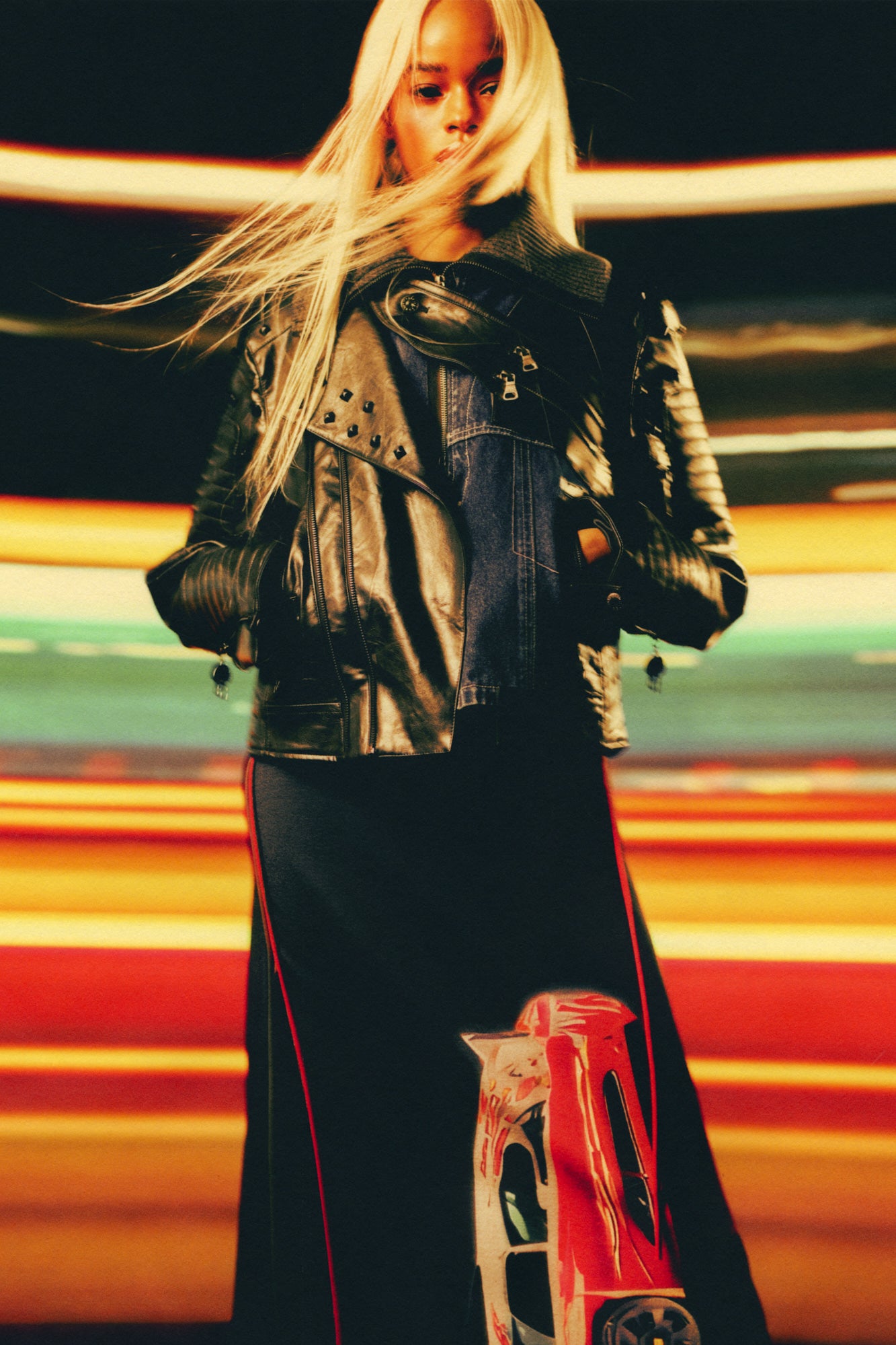 ADSB X OTTOLINGER DENIM FAUX LEATHER JACKET awa668w (BLACK)