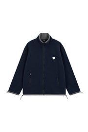 OVERSIZED HEART WAPPEN ZIP UP FLEECE - NAVY