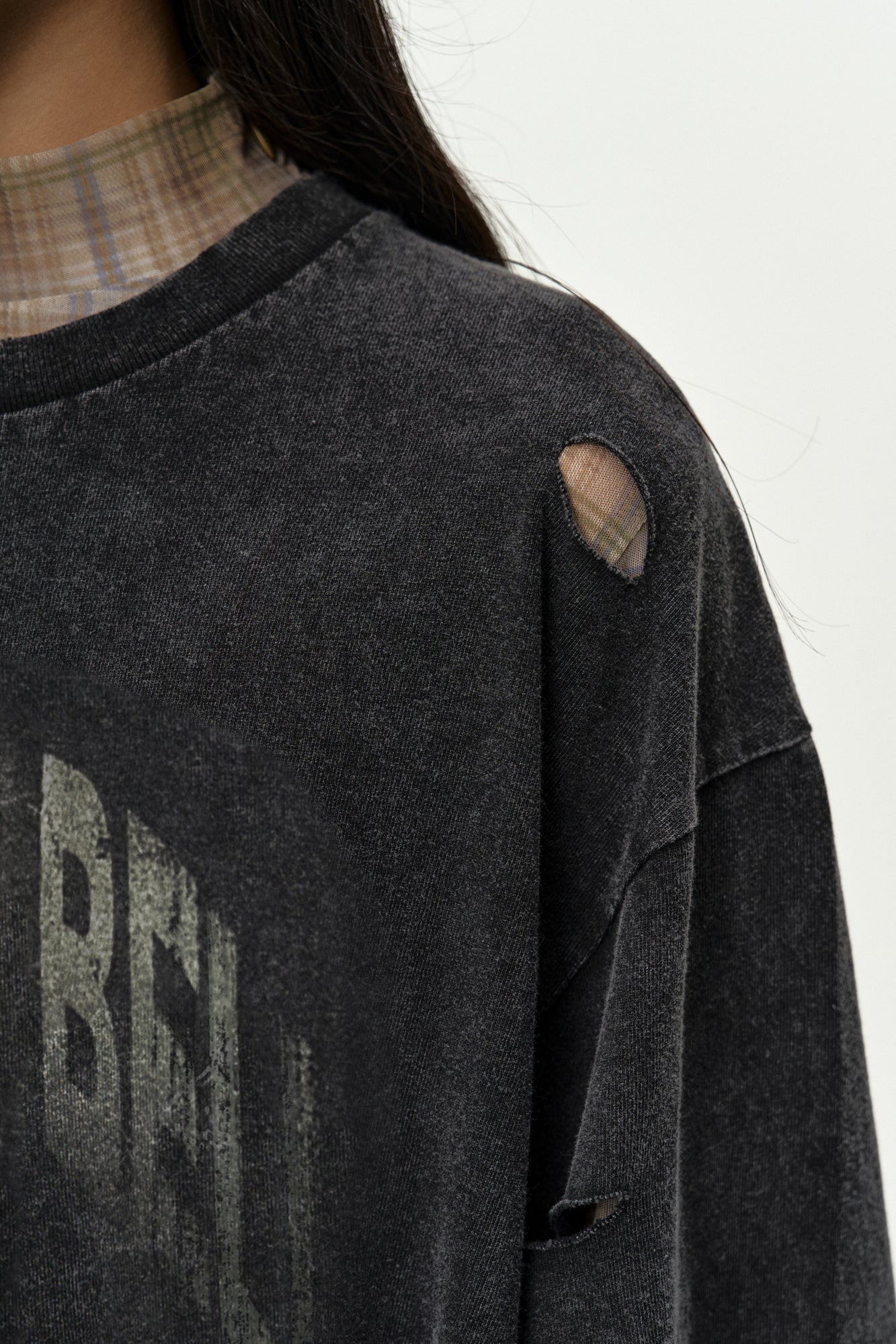 LAYERED LIVE PRINTED T-SHIRT atb1510w (CHARCOAL)