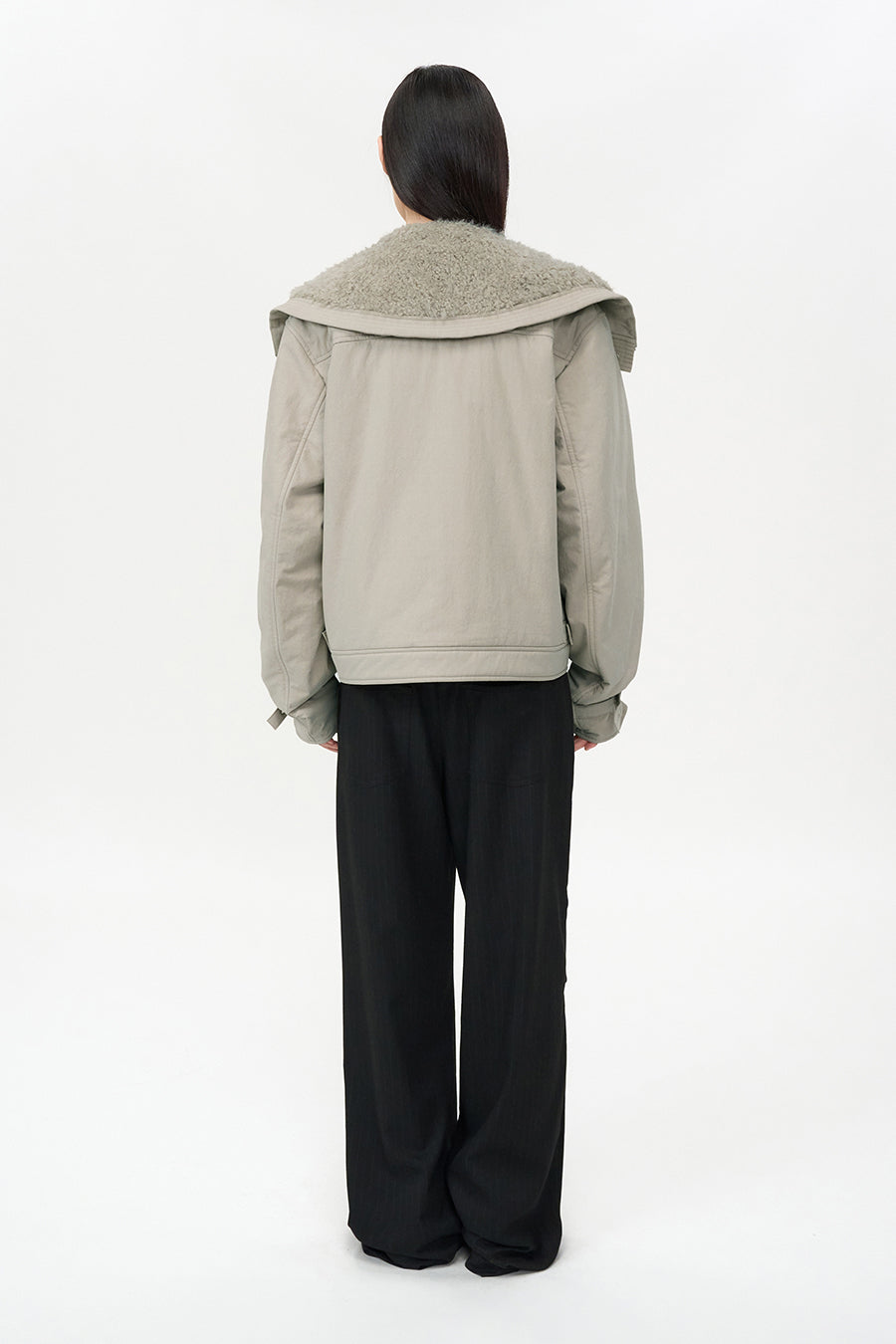 Spread Fur Collar Jumper GREY BEIGE