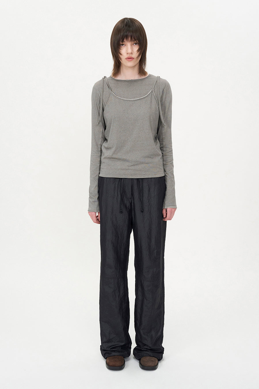 Glossy Leather-Like Pants BLACK