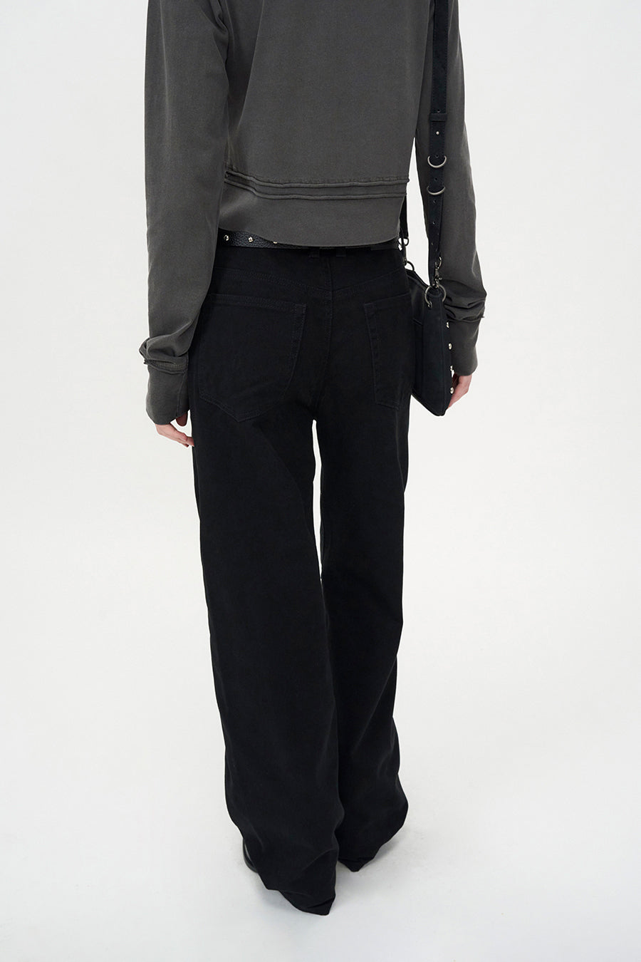 Curved Line Cotton Denim BLACK