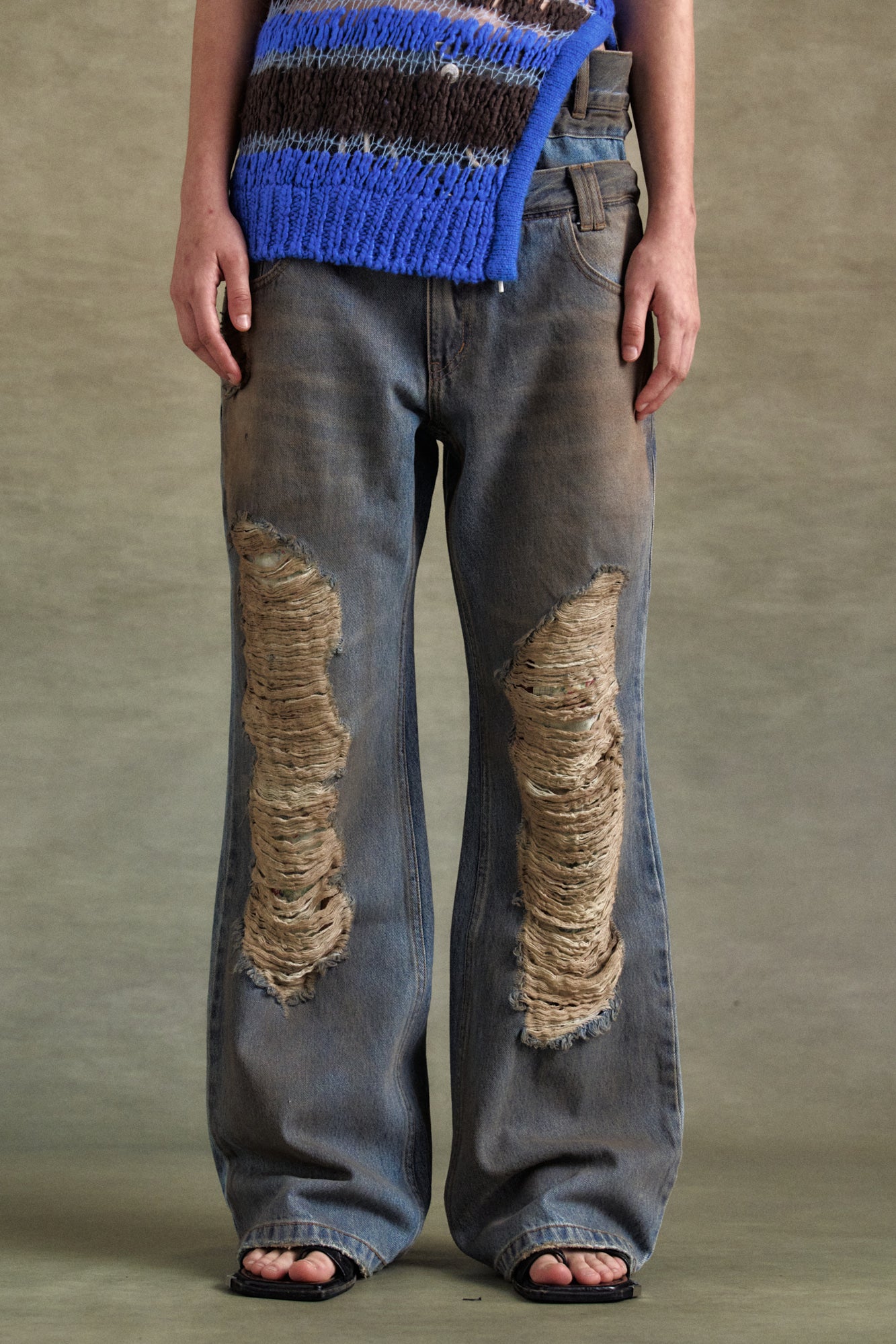 VINTAGE SPRAY DOUBLE WAIST JEANS apa832u (DUSTY BLUE)