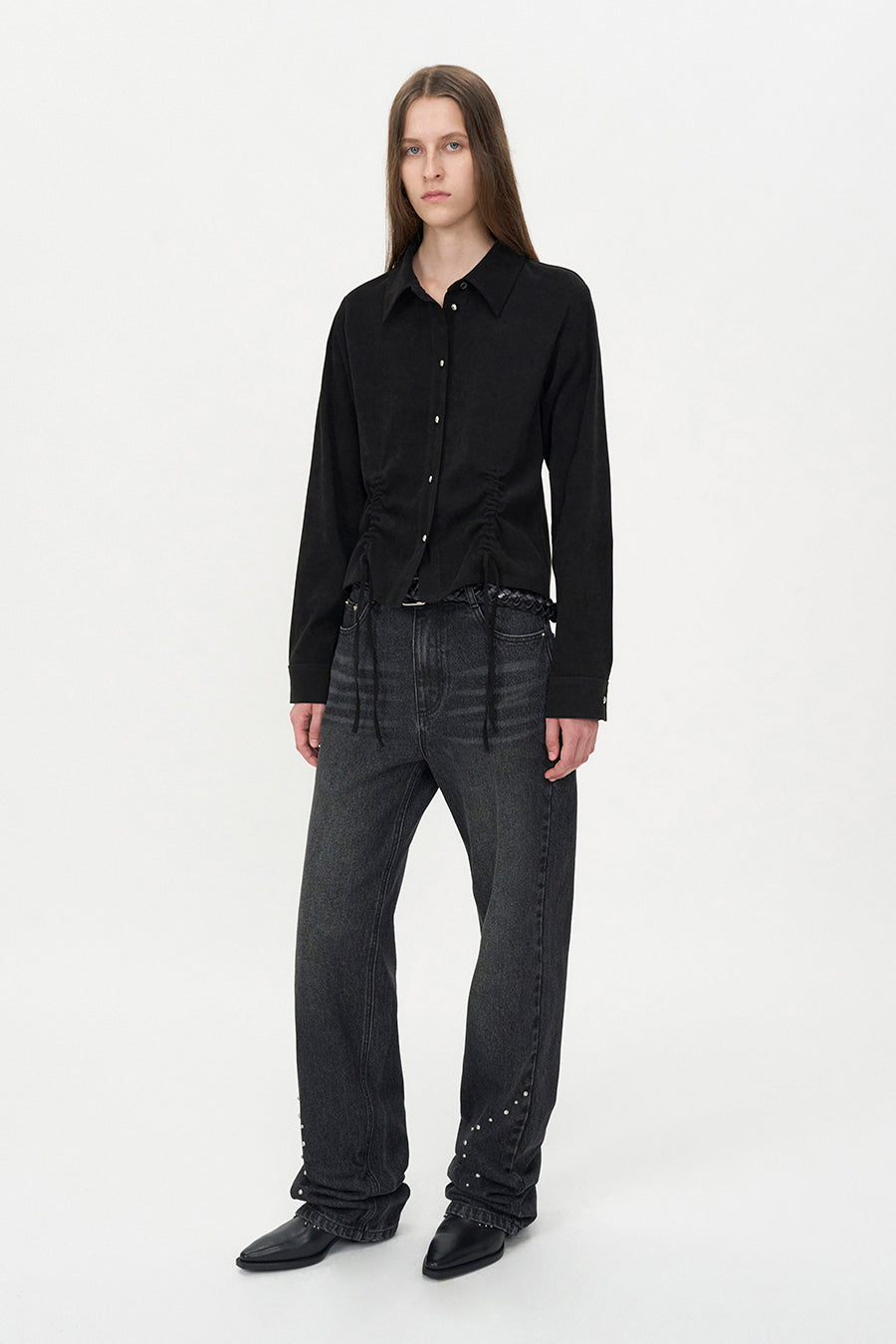 Curving Stud Denim BLACK