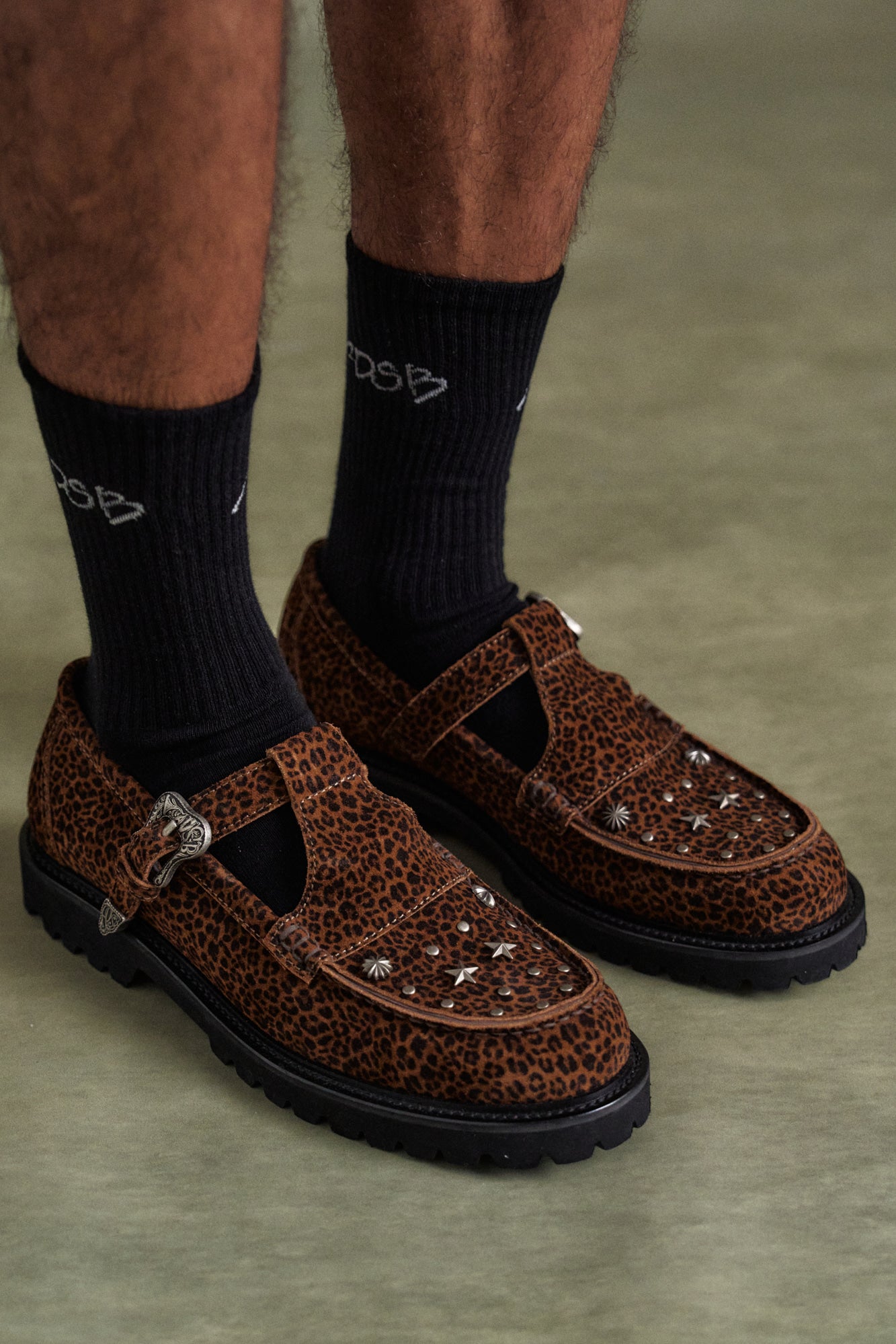 UNISEX WESTERN MARY JANE LOAFERS aaa465u(LEOPARD/BROWN)