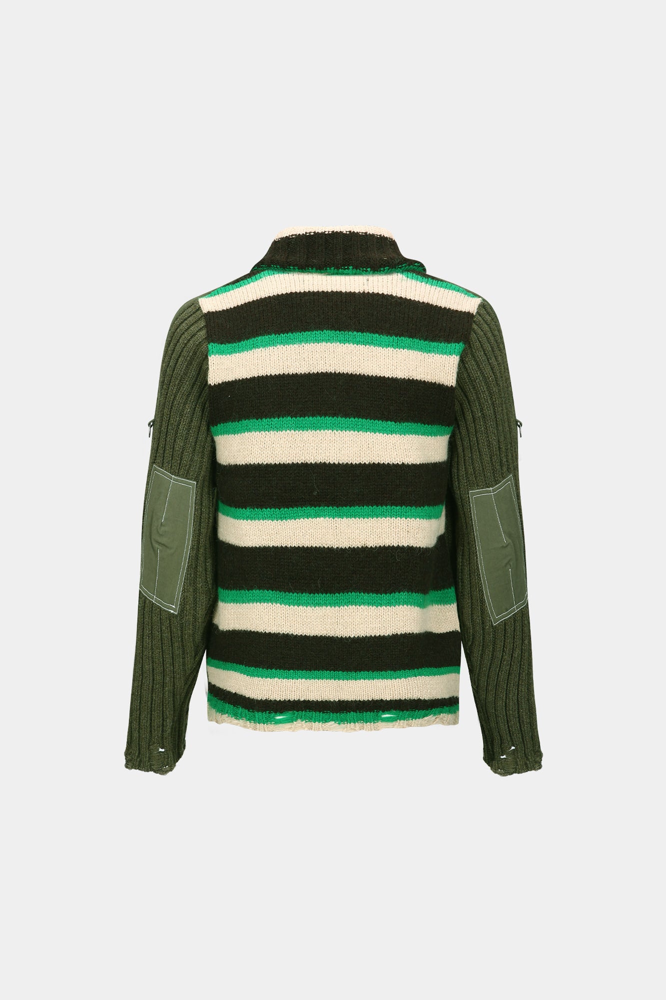 STRIPE HIGH-NECK ZIP-UP SWEATER atb1344m (KHAKI)