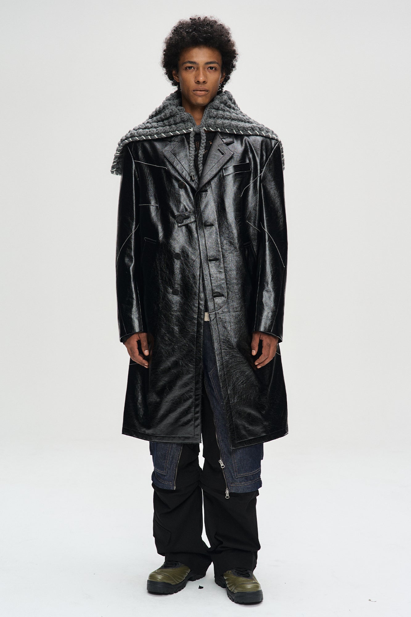 CHUNKY WOOL-BLEND HAND-KNITTED SCARF aaa428u (GREY)