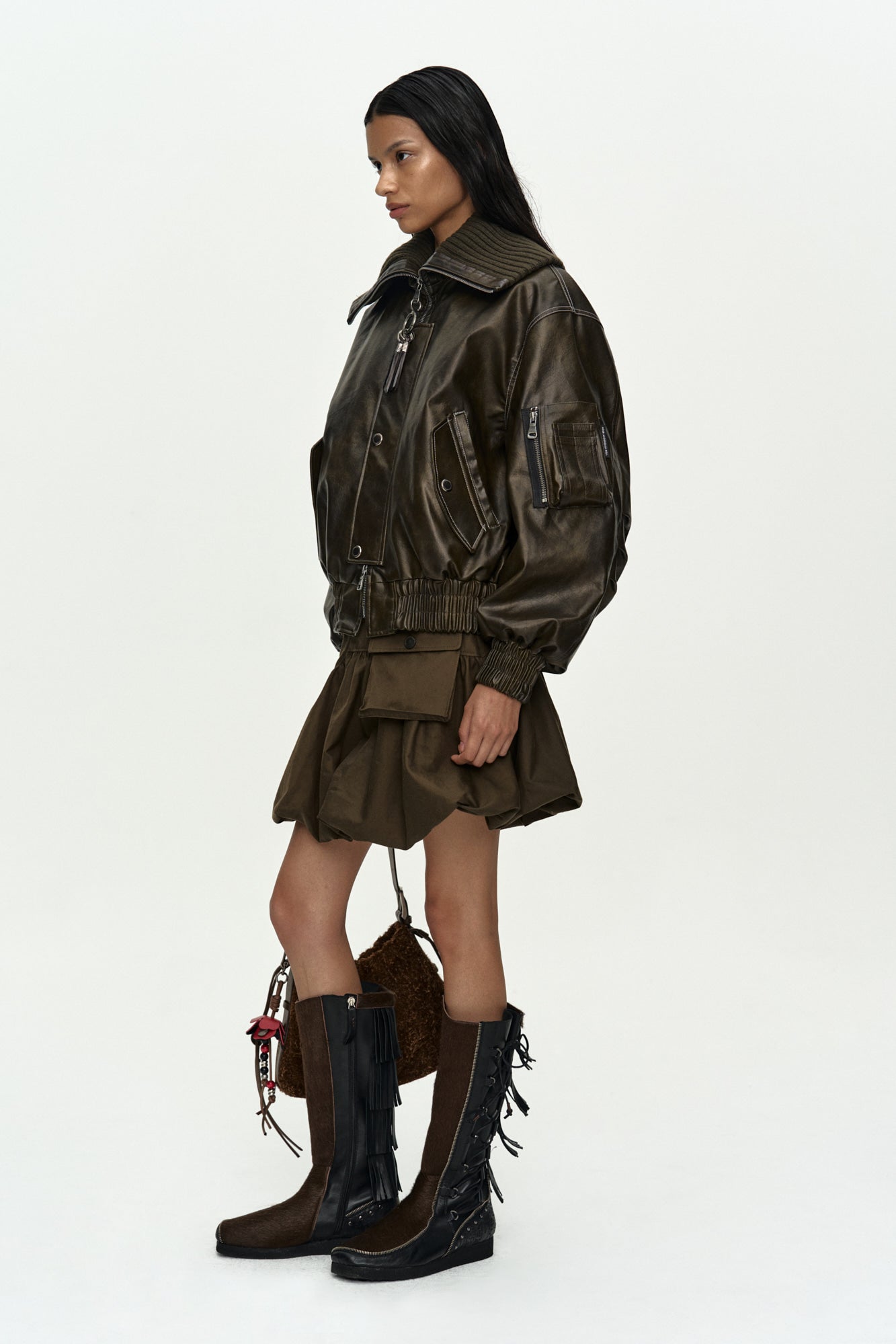 KNIT-COLLAR MA-1 BOMBER JACKET awa756w (KHAKI)