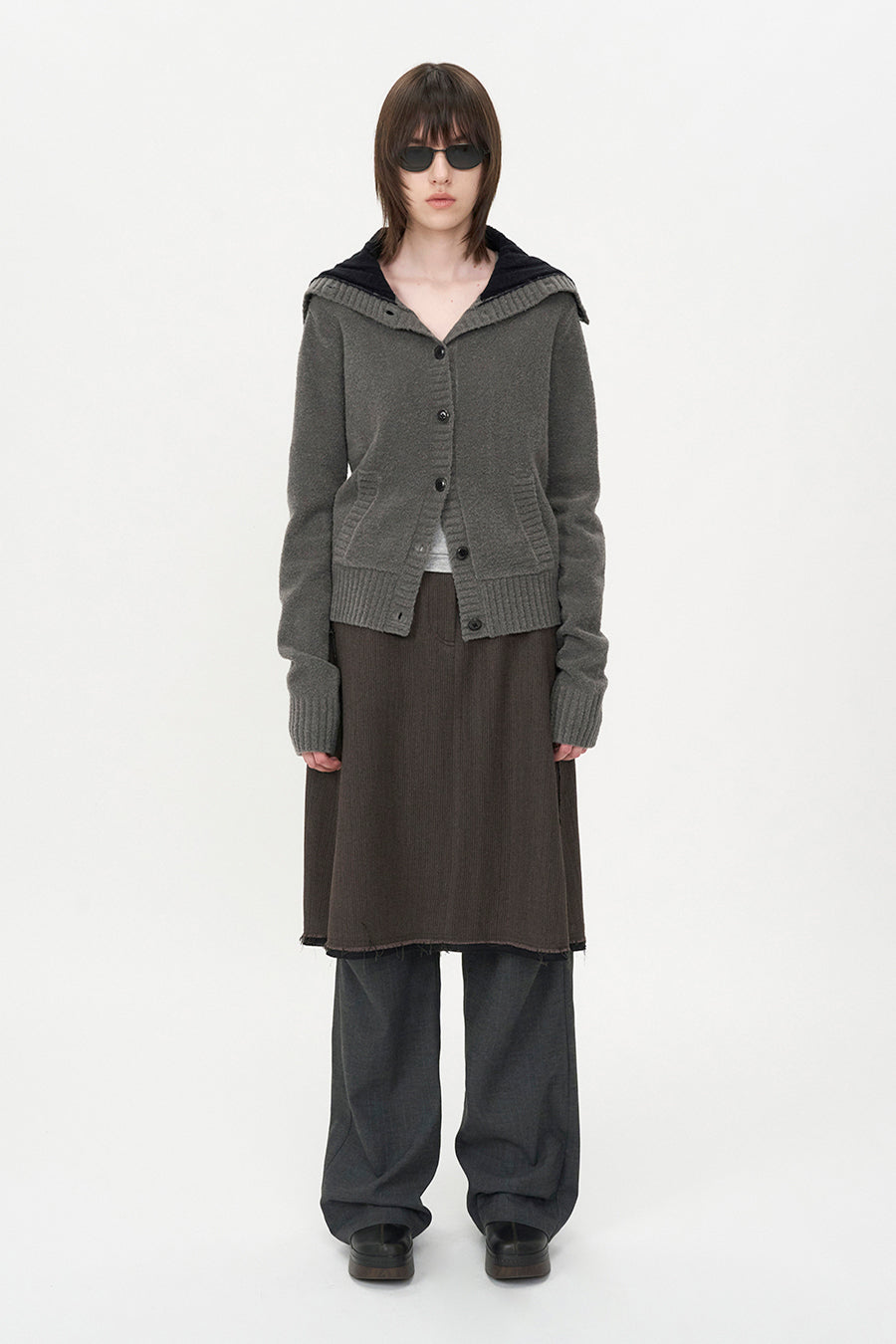 Low Detail Wool Skirt BROWN