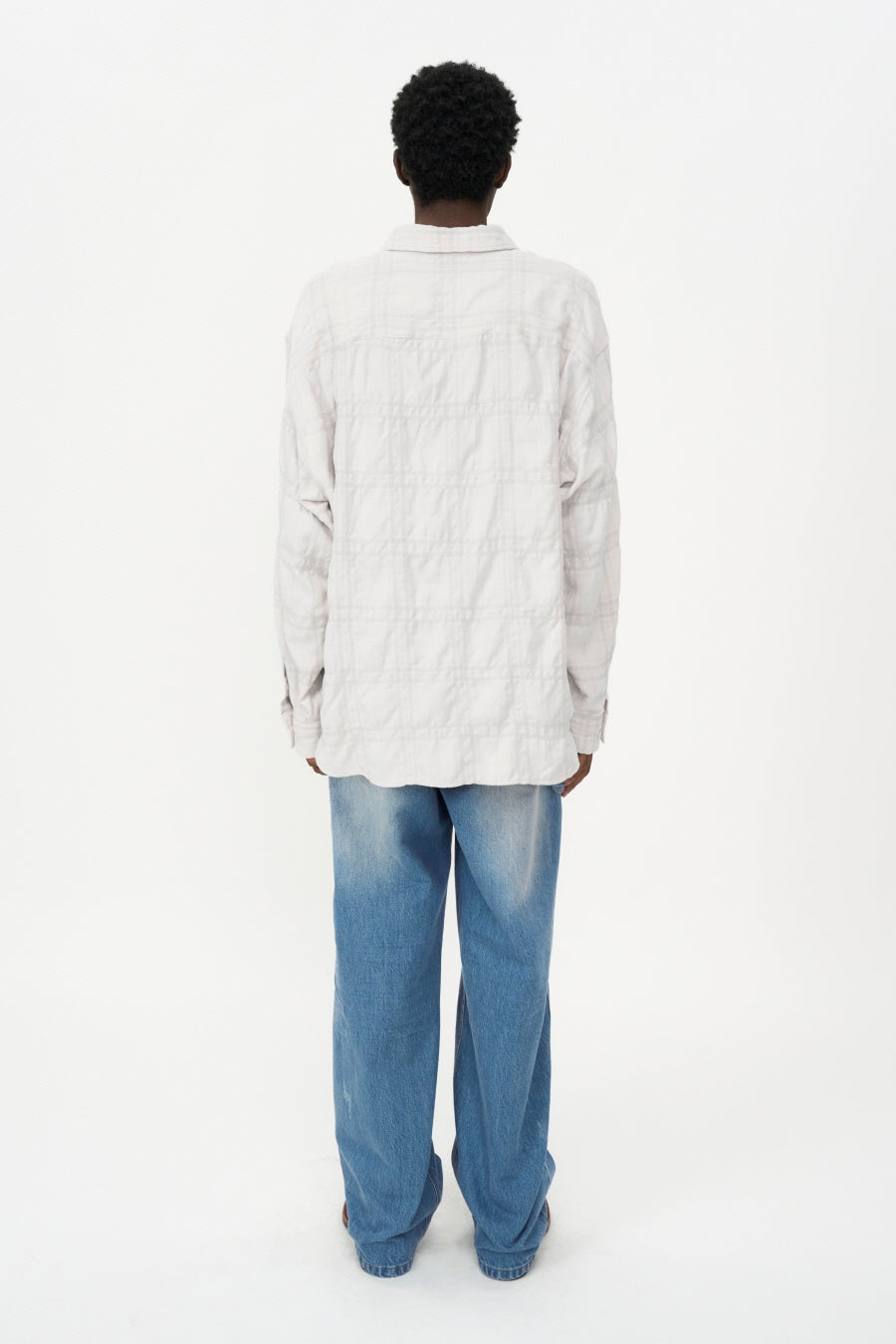 Wool Cotton Wrinkle Check Shirt CREAM
