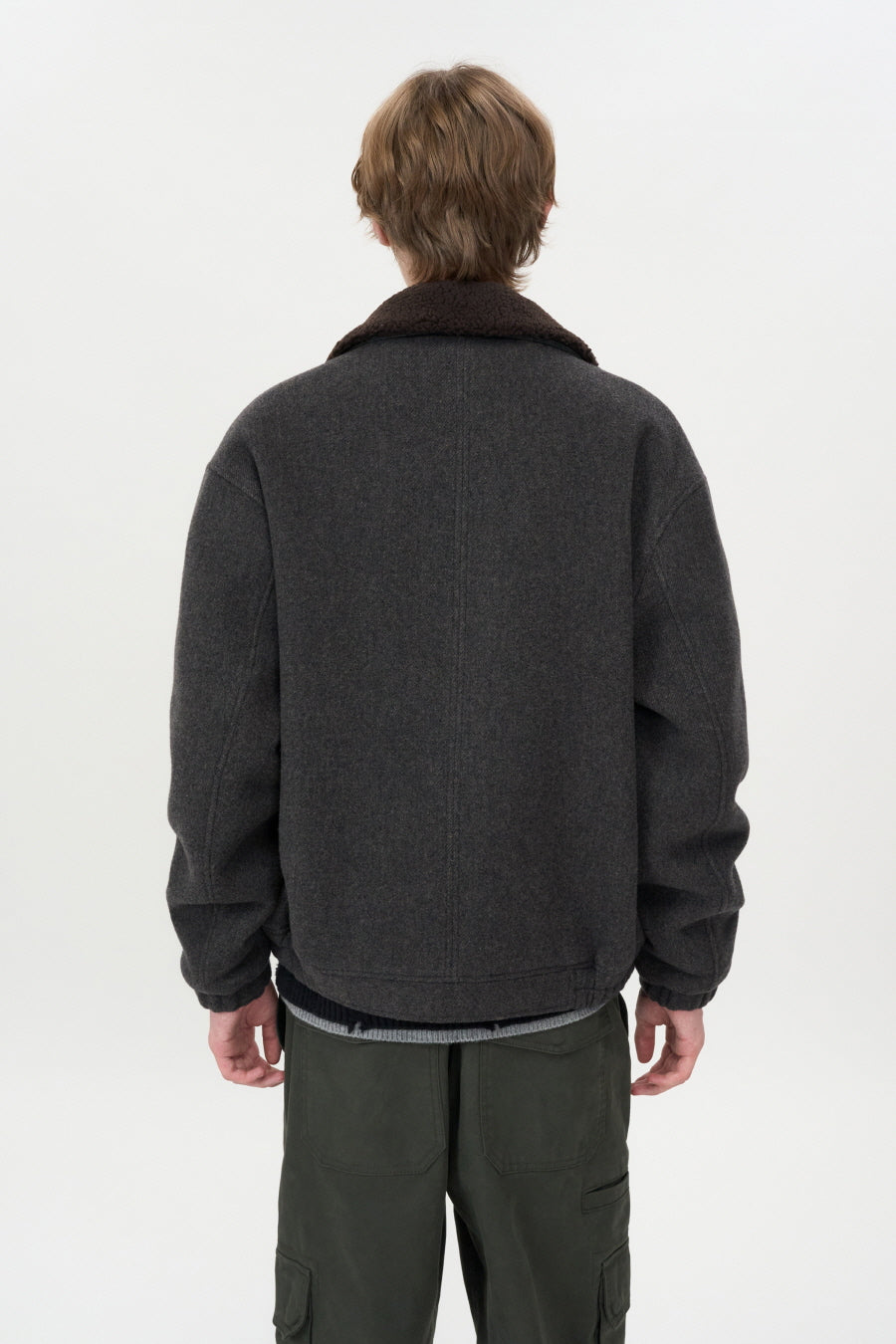 Detachable Collar Cashmere Blouson GREY BROWN