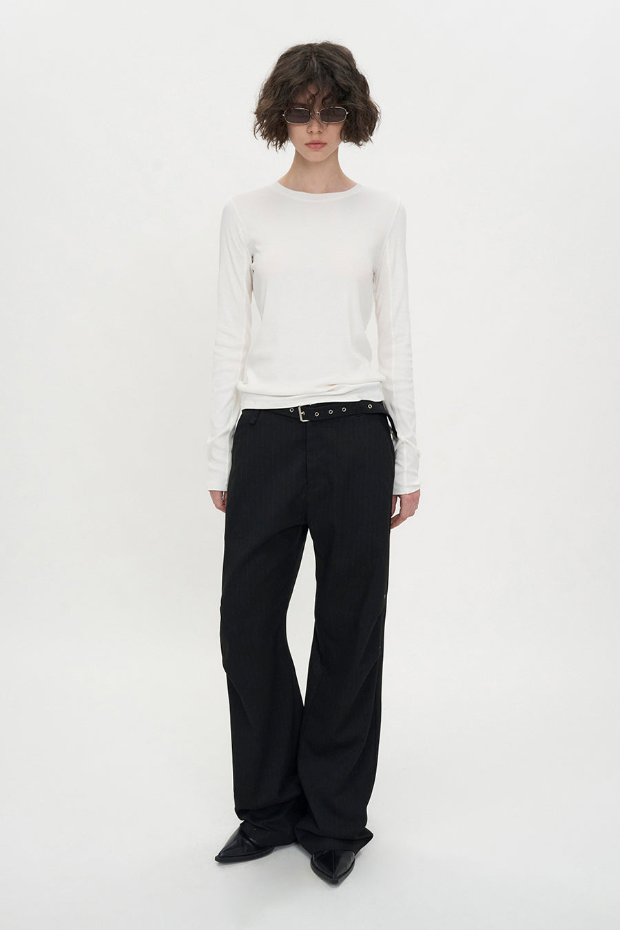 Belted Stripe Pants BLACK