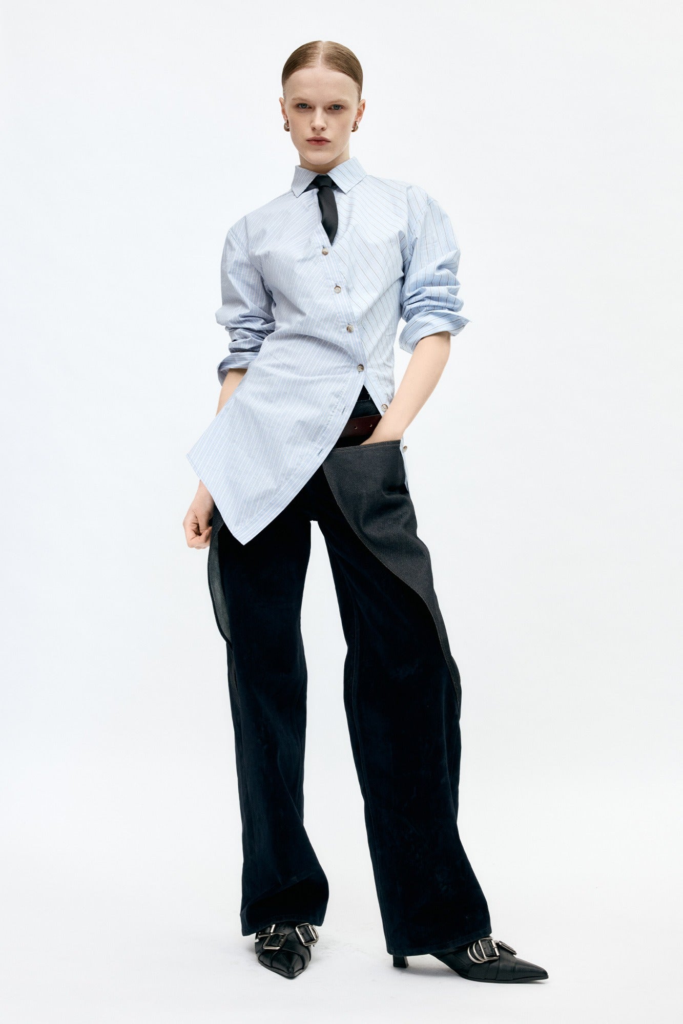 TWIST STRIPE SHIRTS atb1362w(BLUE)