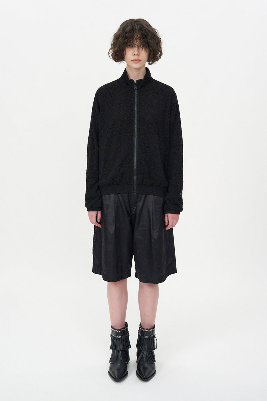 Lace Zip-Up Jumper BLACK
