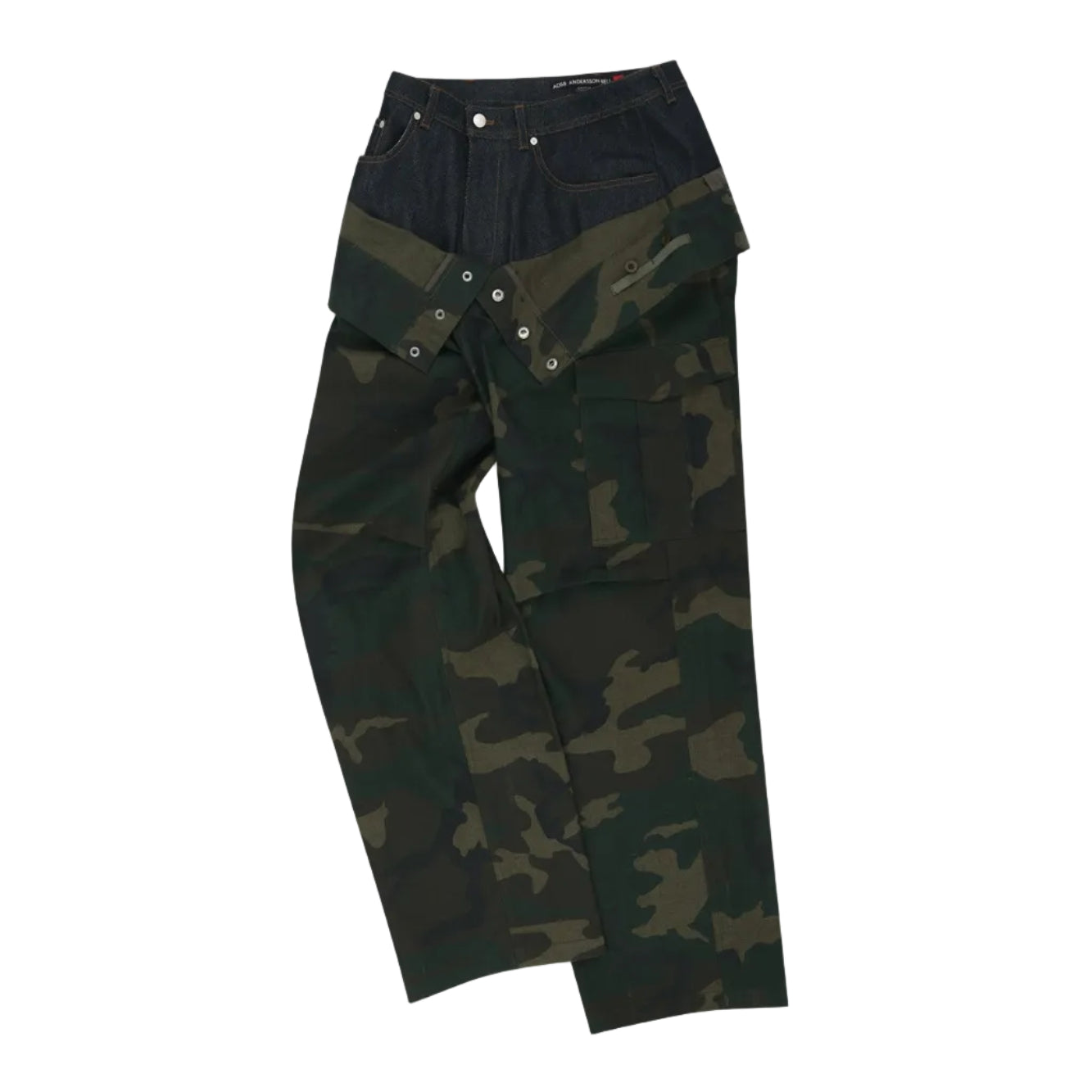[Restock] UNISEX CAMOUFLAGE DOUBLE WAIST WORK WIDE-LEG JEANS apa853u(NAVY/GREEN)