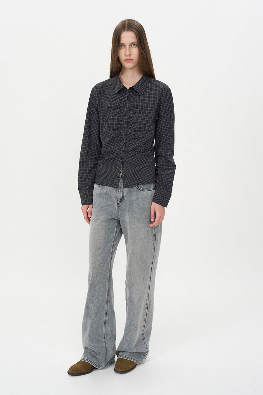 Check Shirring Shirt BLACK CHECK