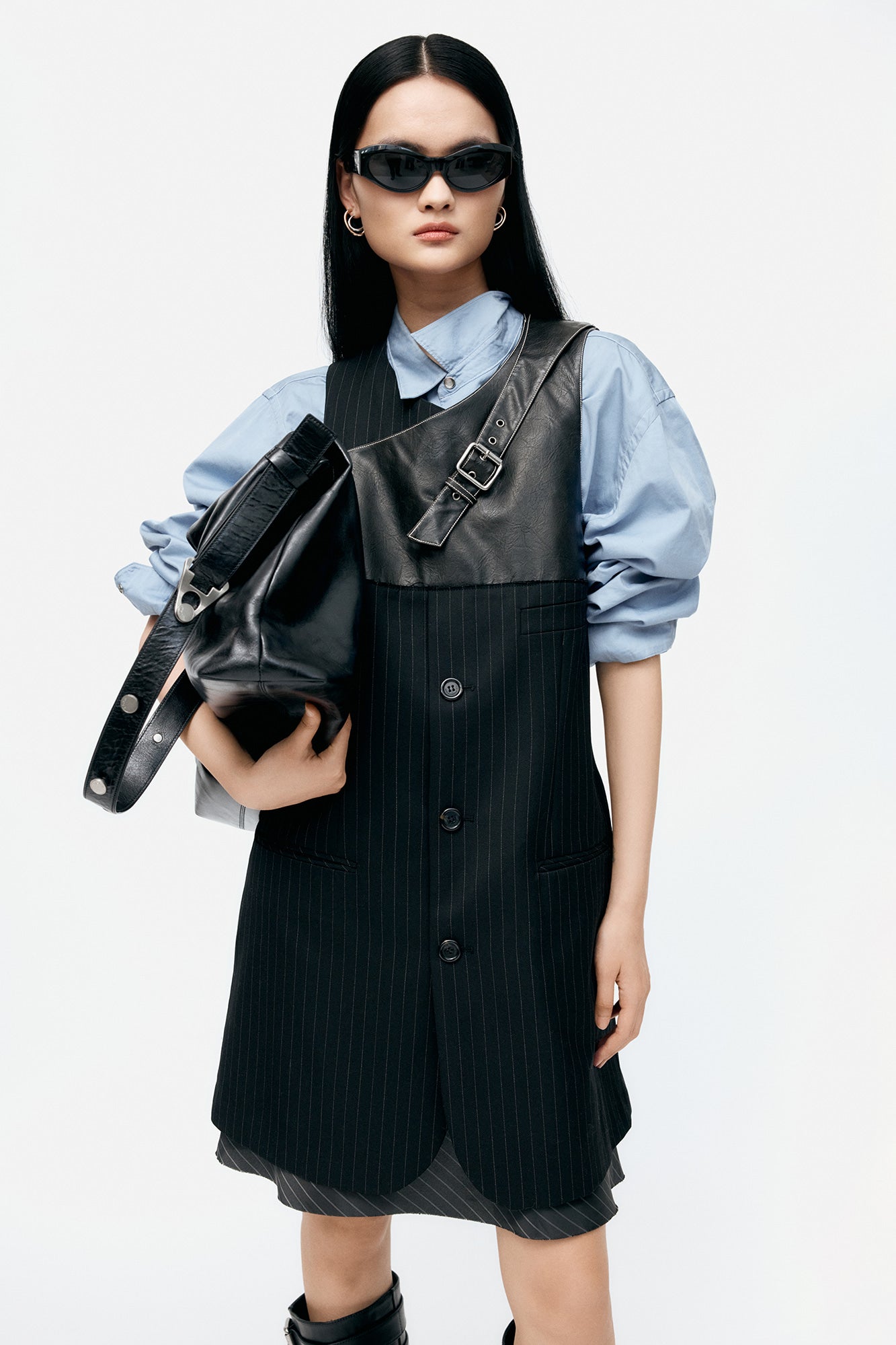 BLAZER CUT SLEEVELESS DRESS atb1396w (BLACK)