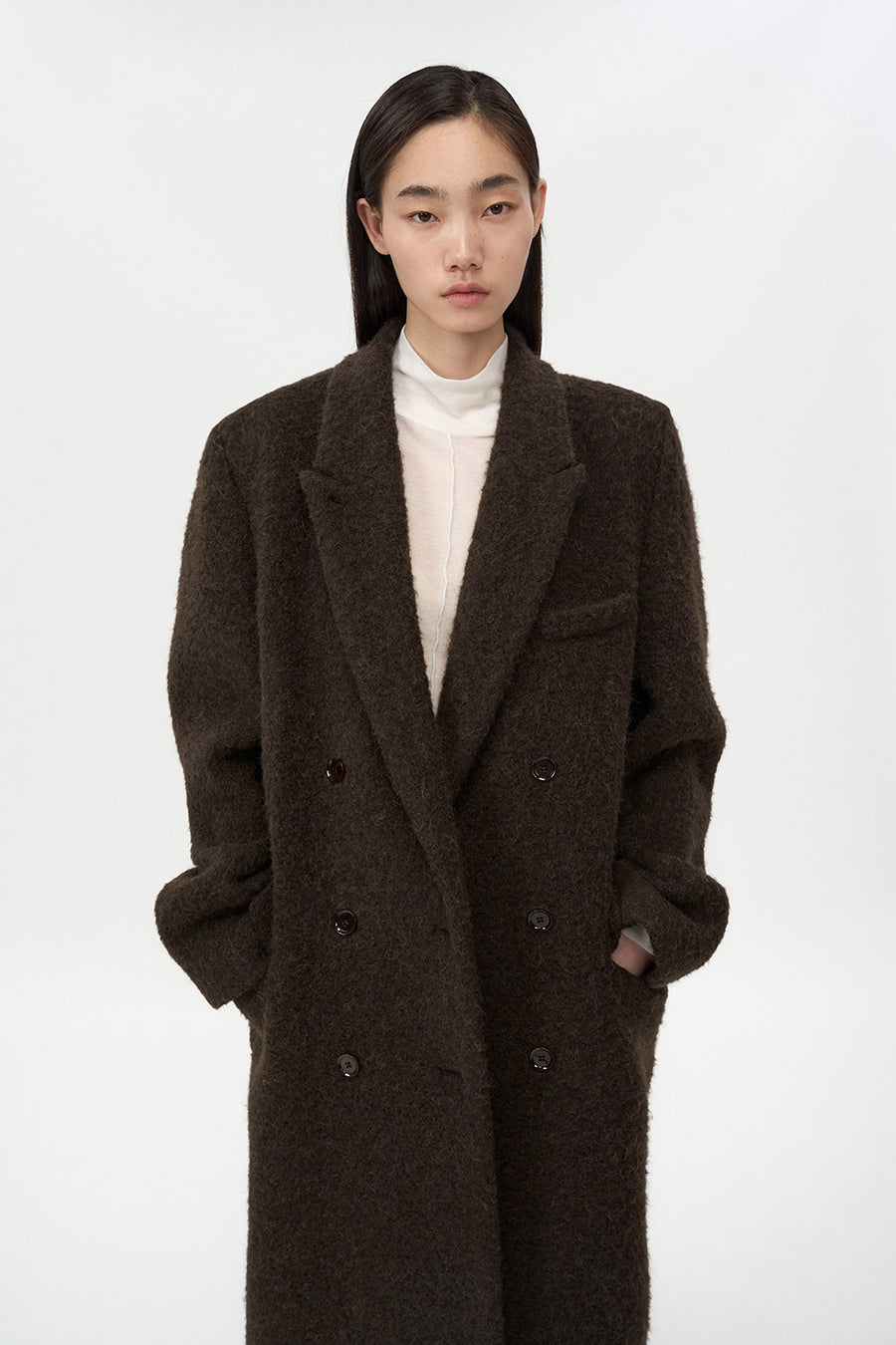 Boucle Alpaca Hair Double Coat BROWN