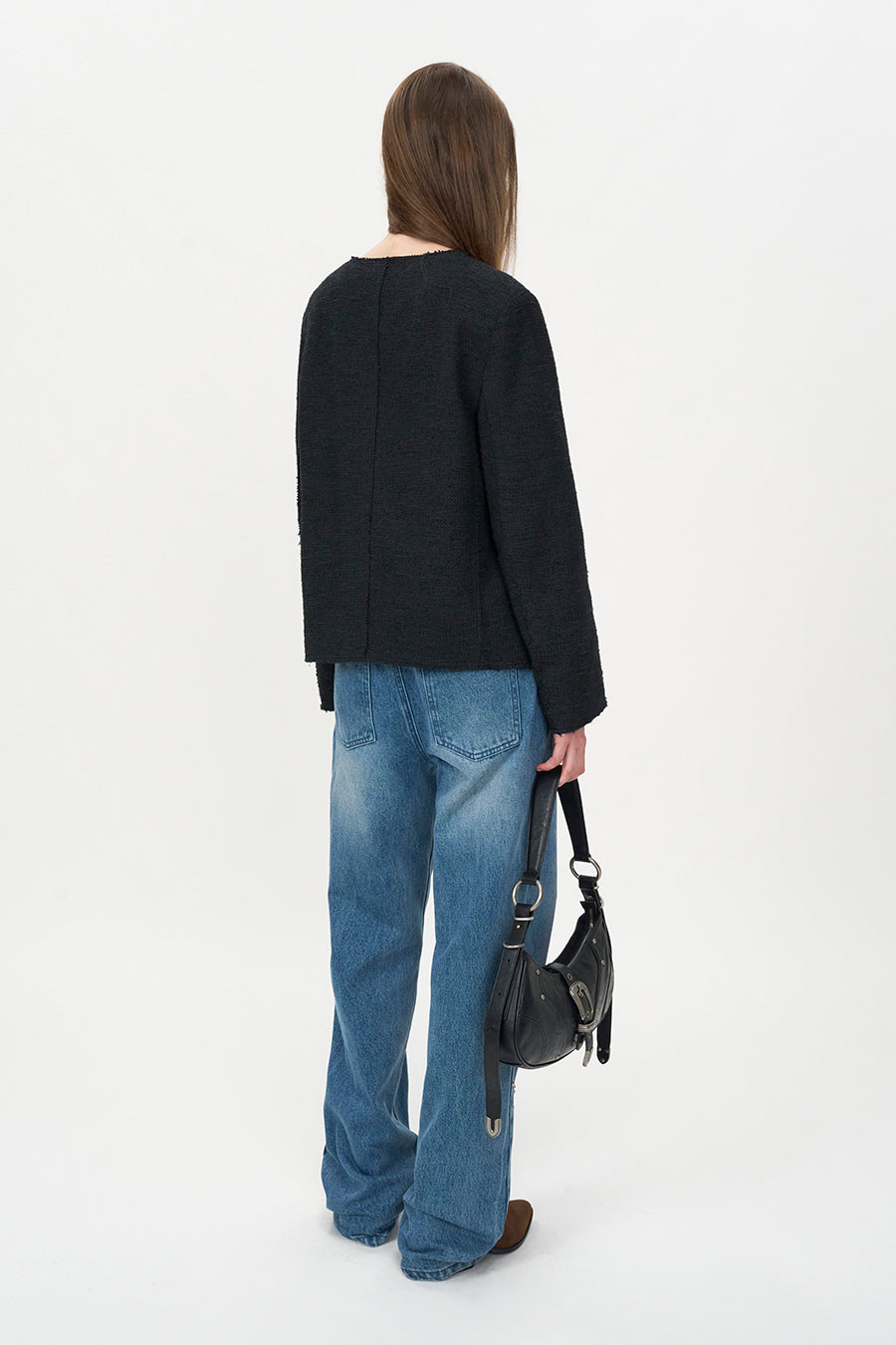 Powleder Buckle Shoulder Bag BLACK