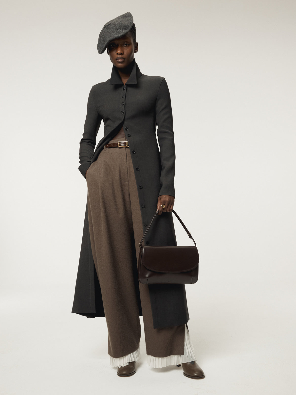 PLEATS LAYERED WOOL PANTS (GREYISH KHAKI)
