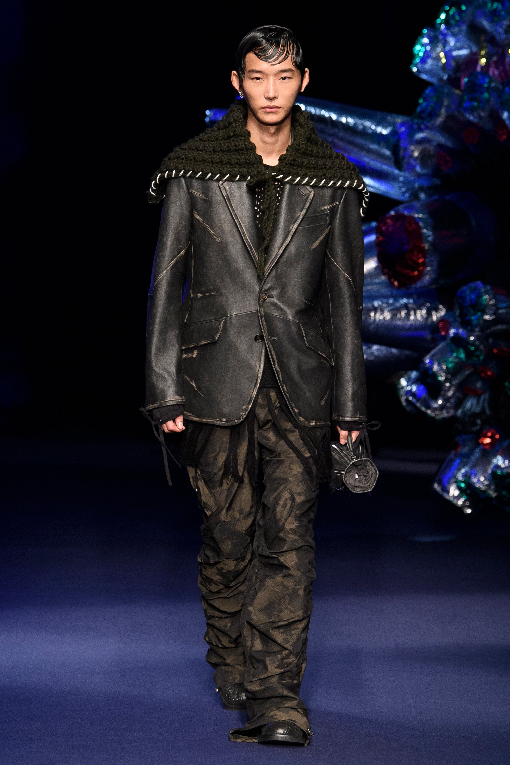 CHUNKY WOOL-BLEND HAND KNITTED SCARF aaa428u(GREEN)