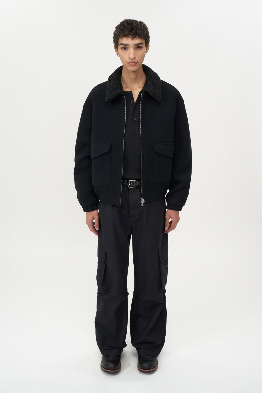 Detachable color cashmere blouson BLACK