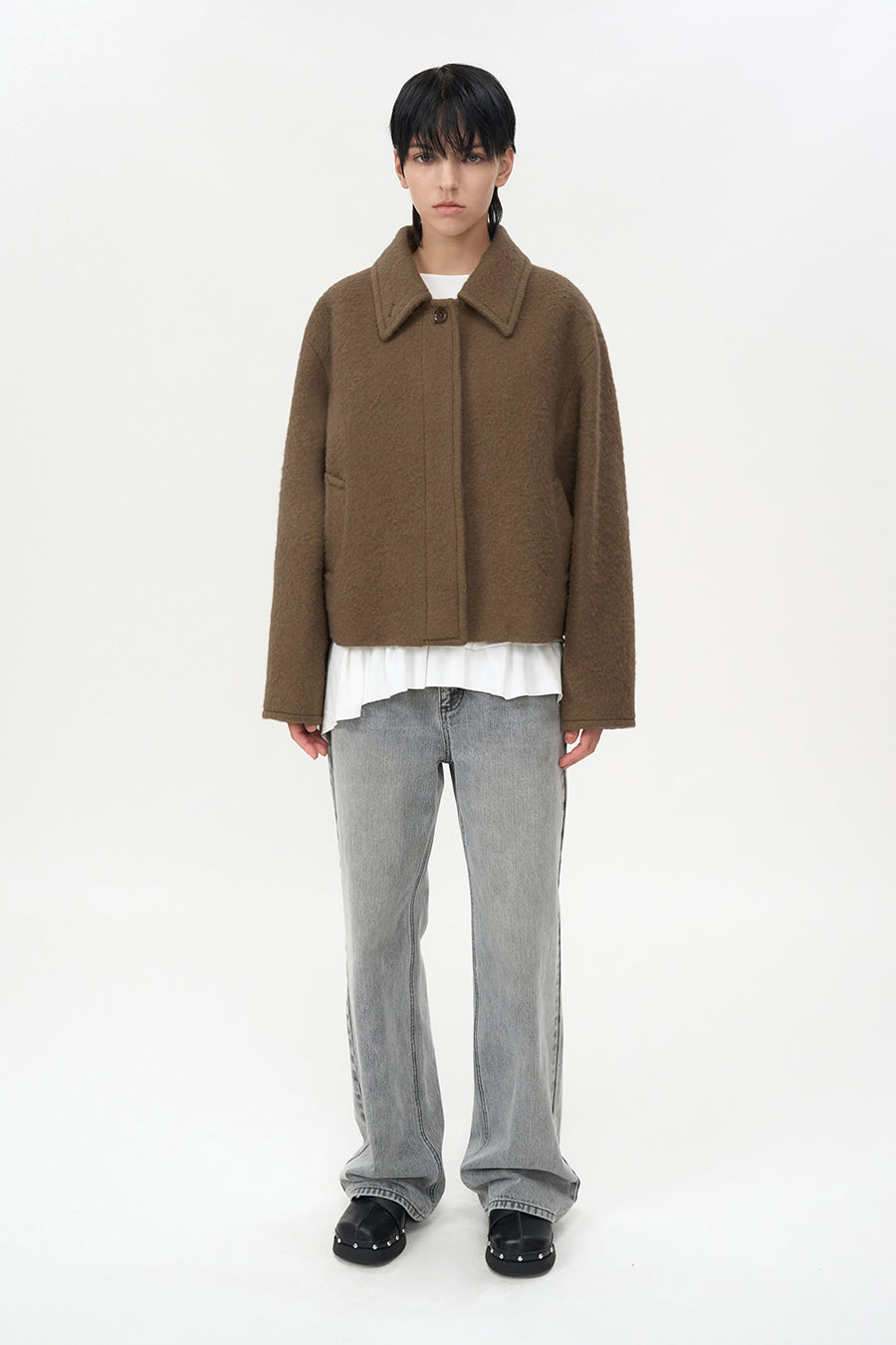 Hairy alpaca half coat CAMEL