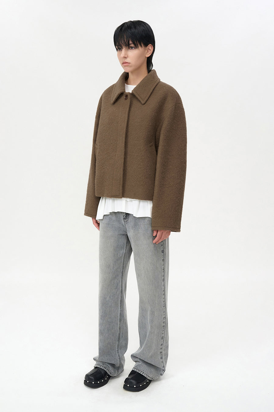 Hairy alpaca half coat CAMEL