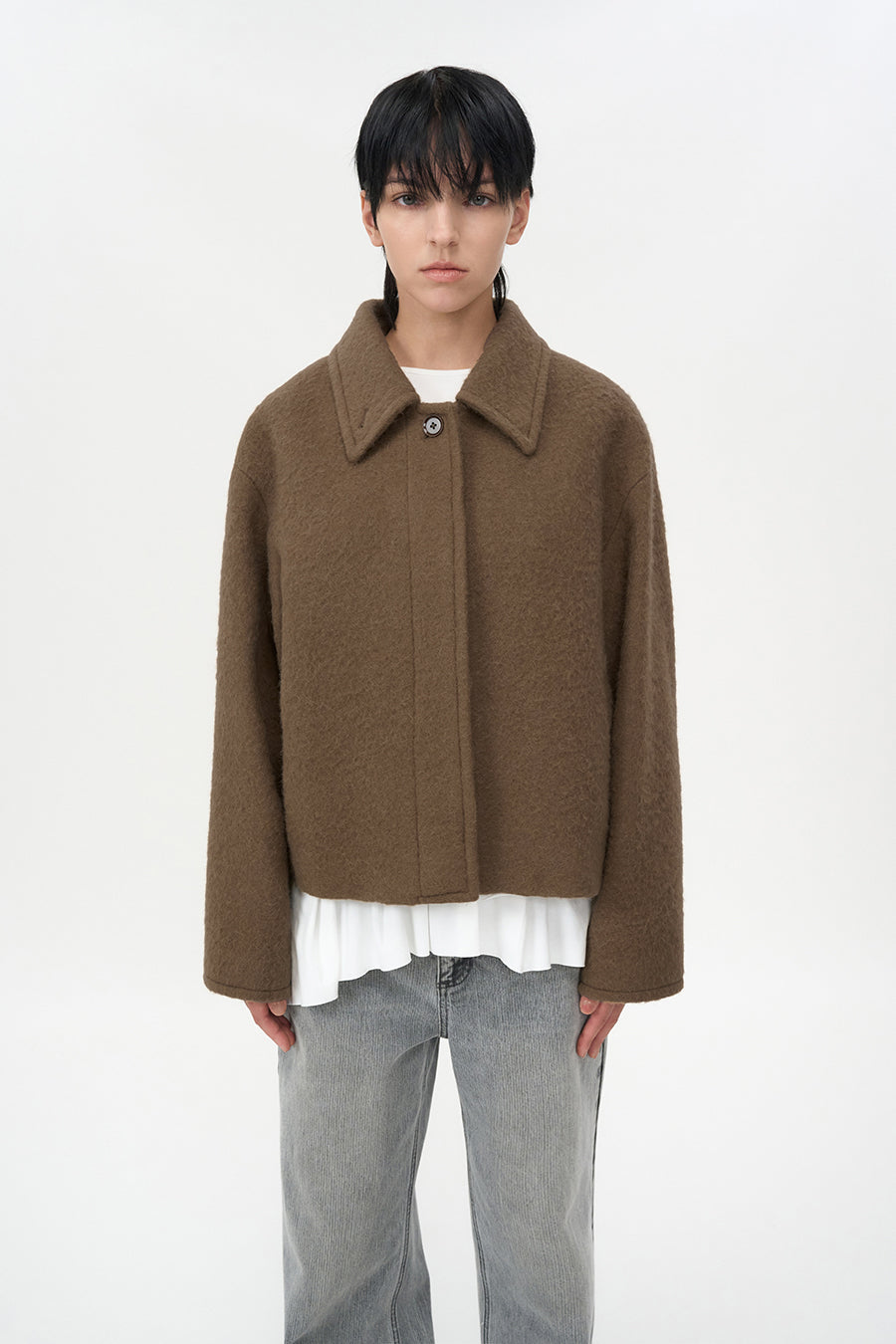 Hairy alpaca half coat CAMEL