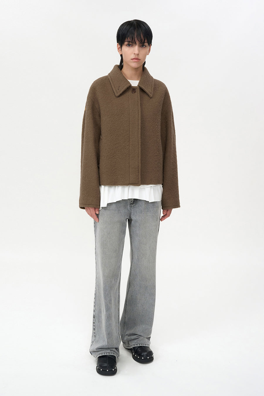 Hairy alpaca half coat CAMEL