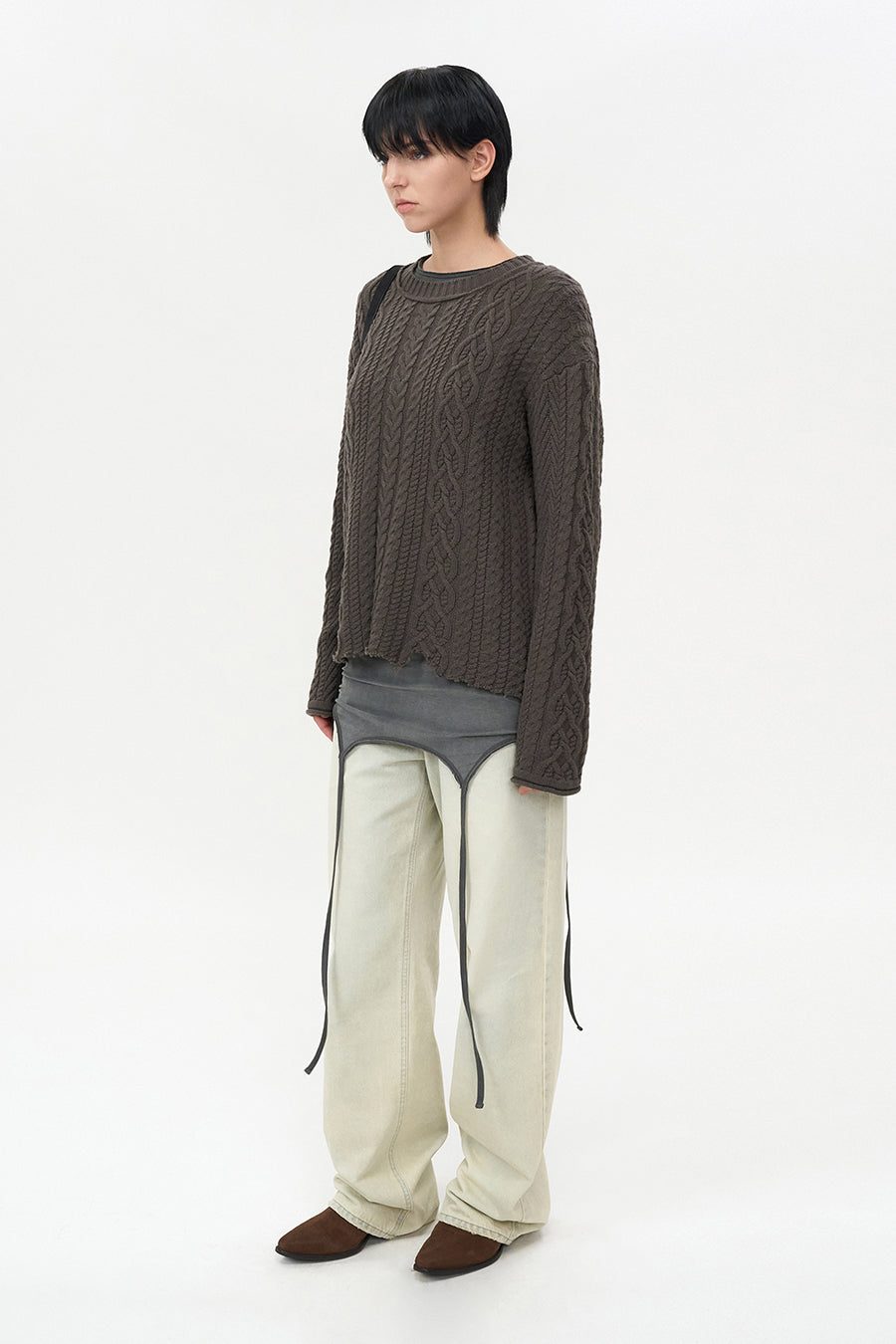 Grunge Fisherman Pullover ASH BROWN