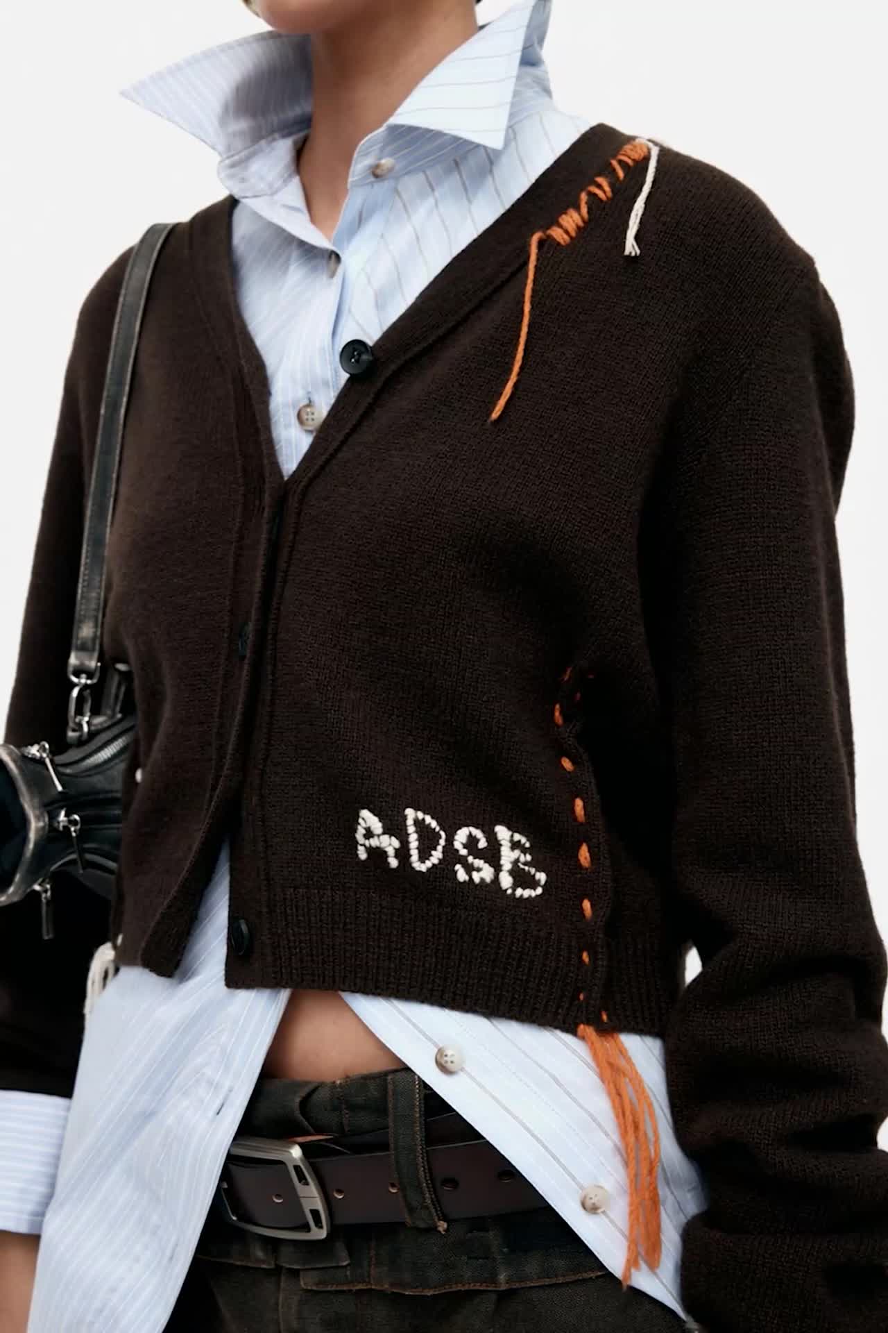 MORGAN HAND STITCHED KNIT CARDIGAN atb1382w(BROWN)