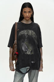 LAYERED LIVE PRINTED T-SHIRT atb1510w (CHARCOAL)