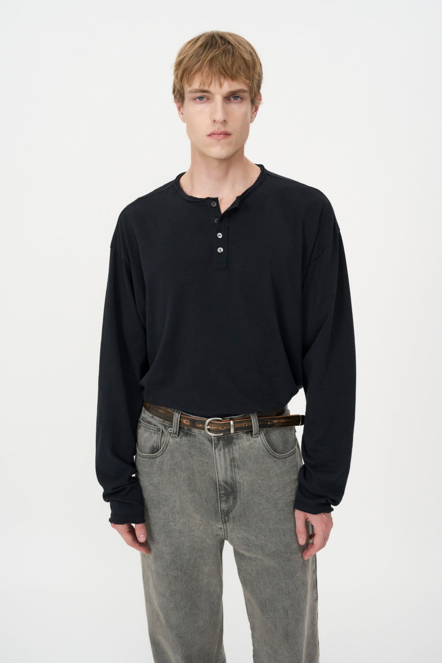 Distressed Leather Belt DARK BROWN